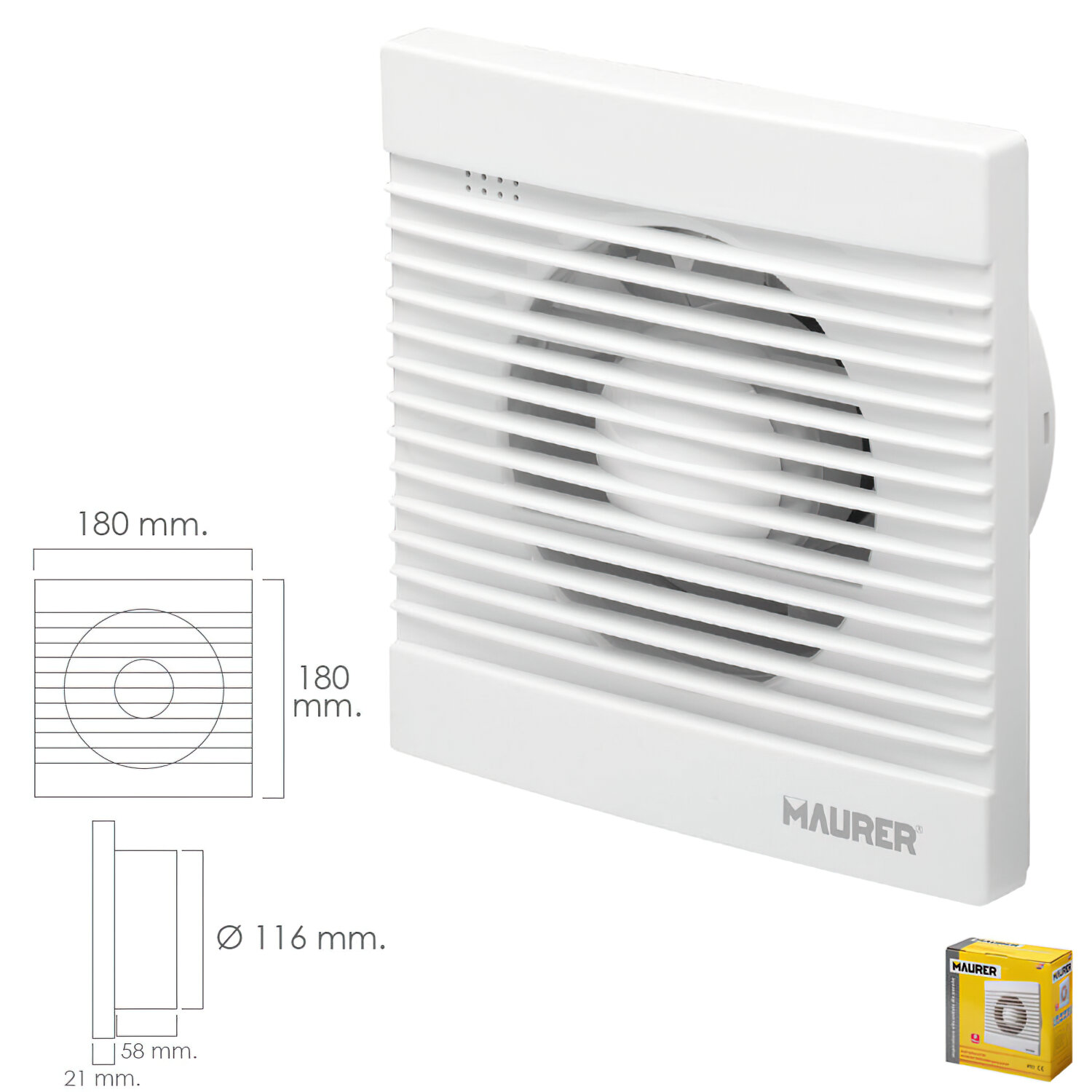Extractor Humos Ba�o 16 Watt. Salida � 116 mm.
