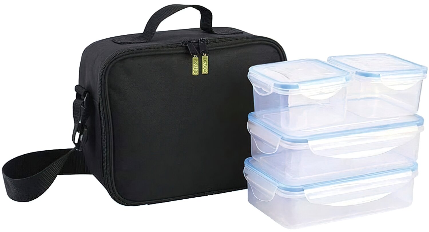 Bolsa Termica Con 4 Recipientes Hermeticos Plastico (2x800 ml + 2x400 ml.)