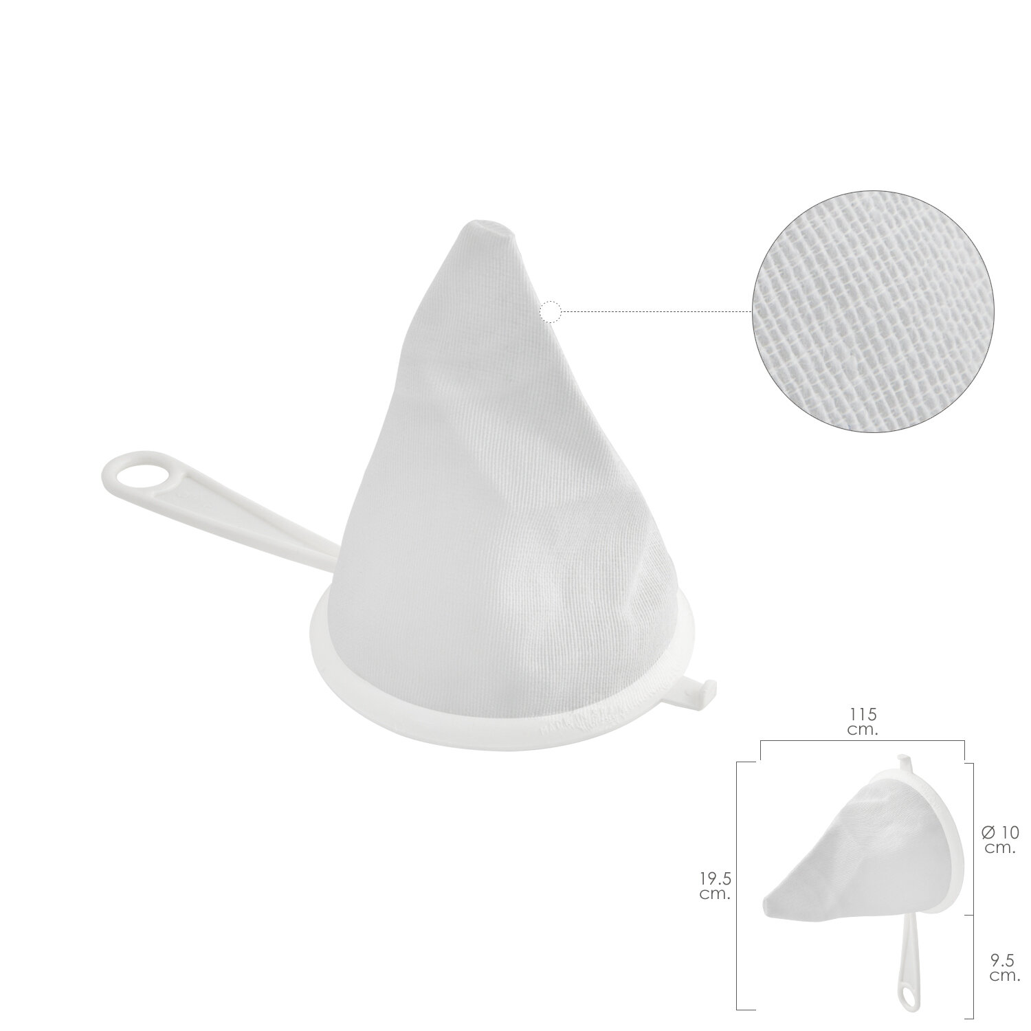 Colador Tela Franela Armaz�n de Plastico � 10 cm.