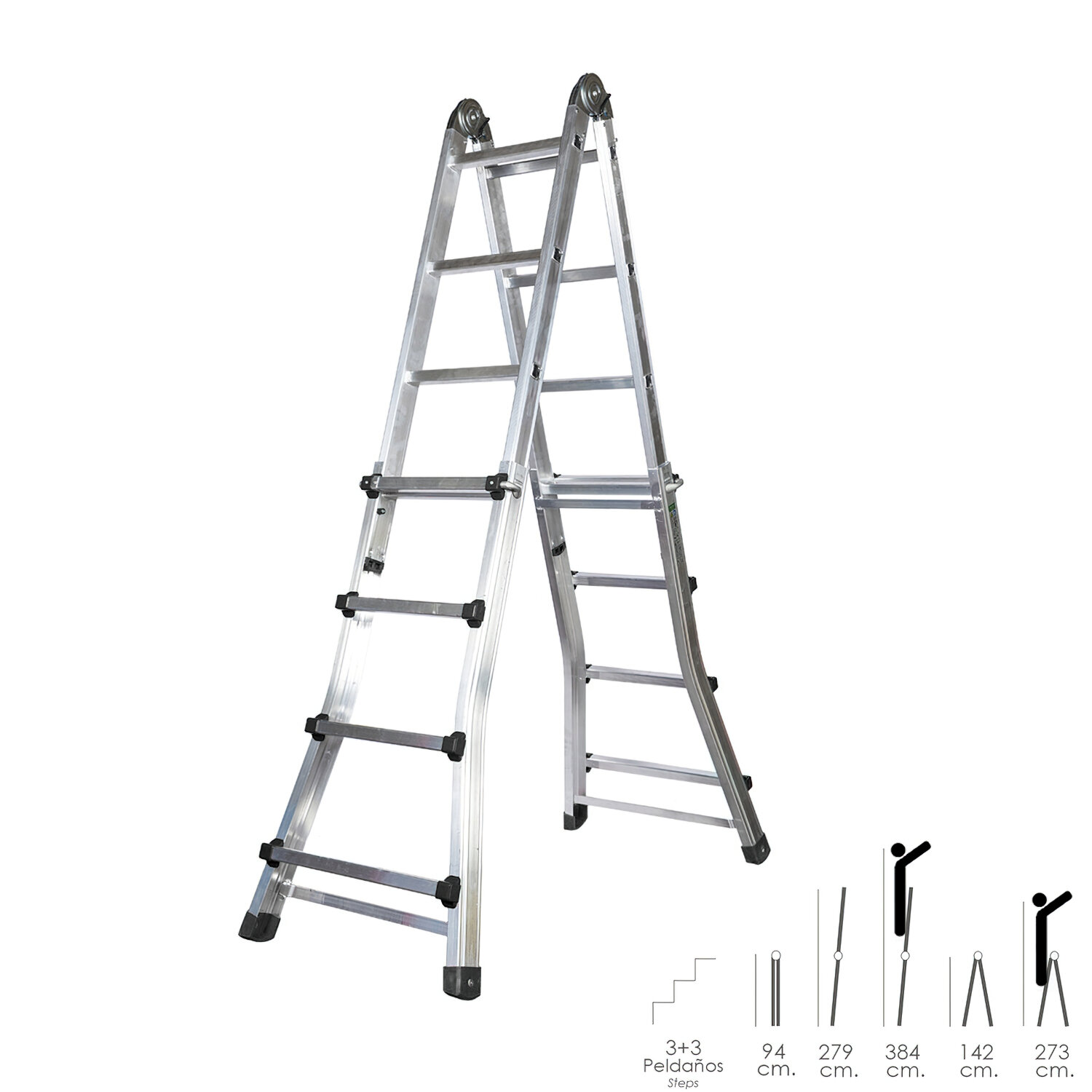 Escalera Telesc�pica Aluminio  3+3 Pelda�os Perfil 67 mm.