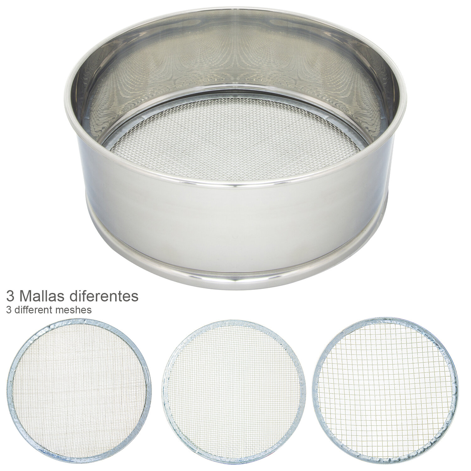 Harinero Tamizador Acero inoxidable � 20 cm. Con 3 Mallas Intercambiables