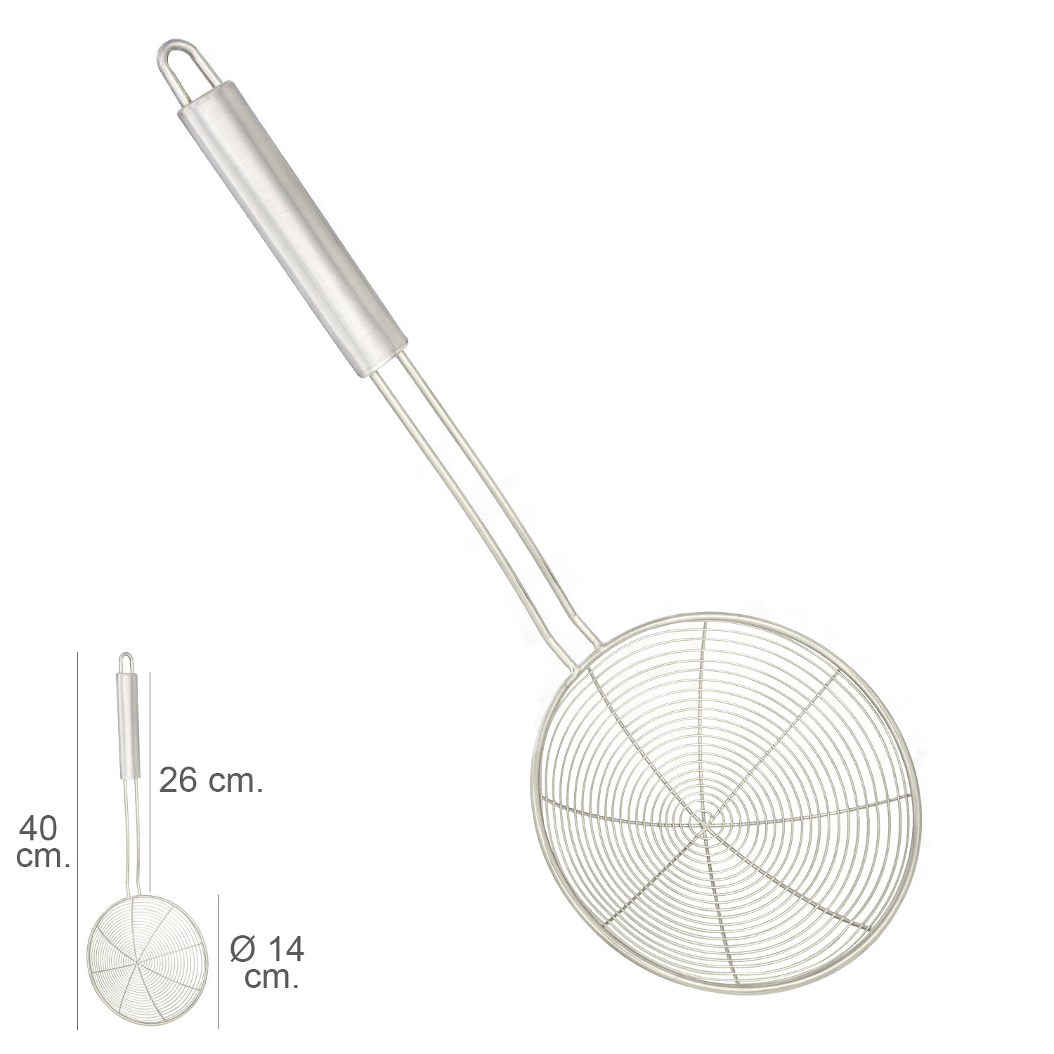 Espumadera Alambre Acero inoxidable � 14 cm. Mango Redondo 26 cm.