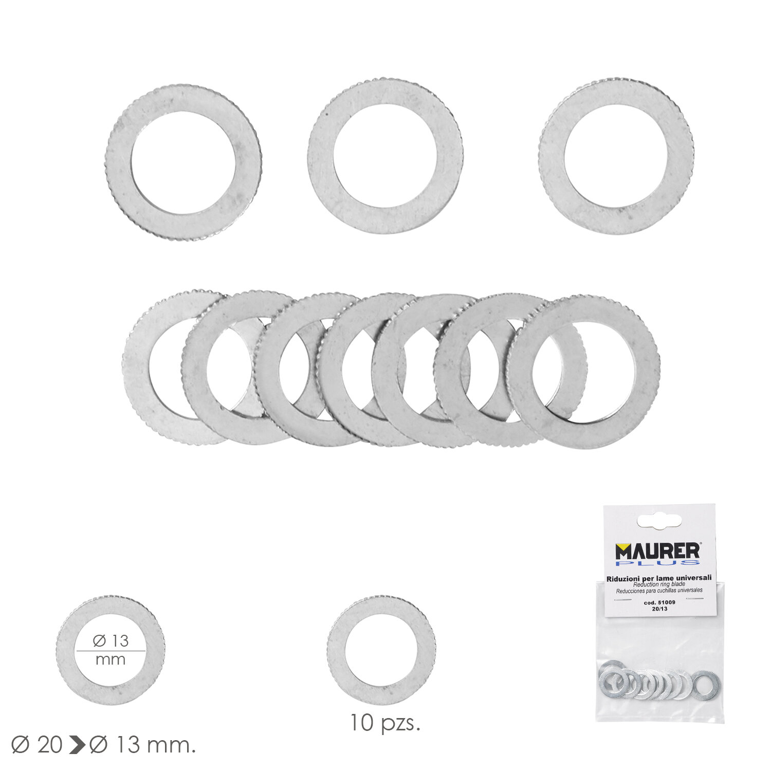 Adaptadores / Reductores Disco Corte Madera � 20 a � 13 mm. (Bolsa 10 piezas)