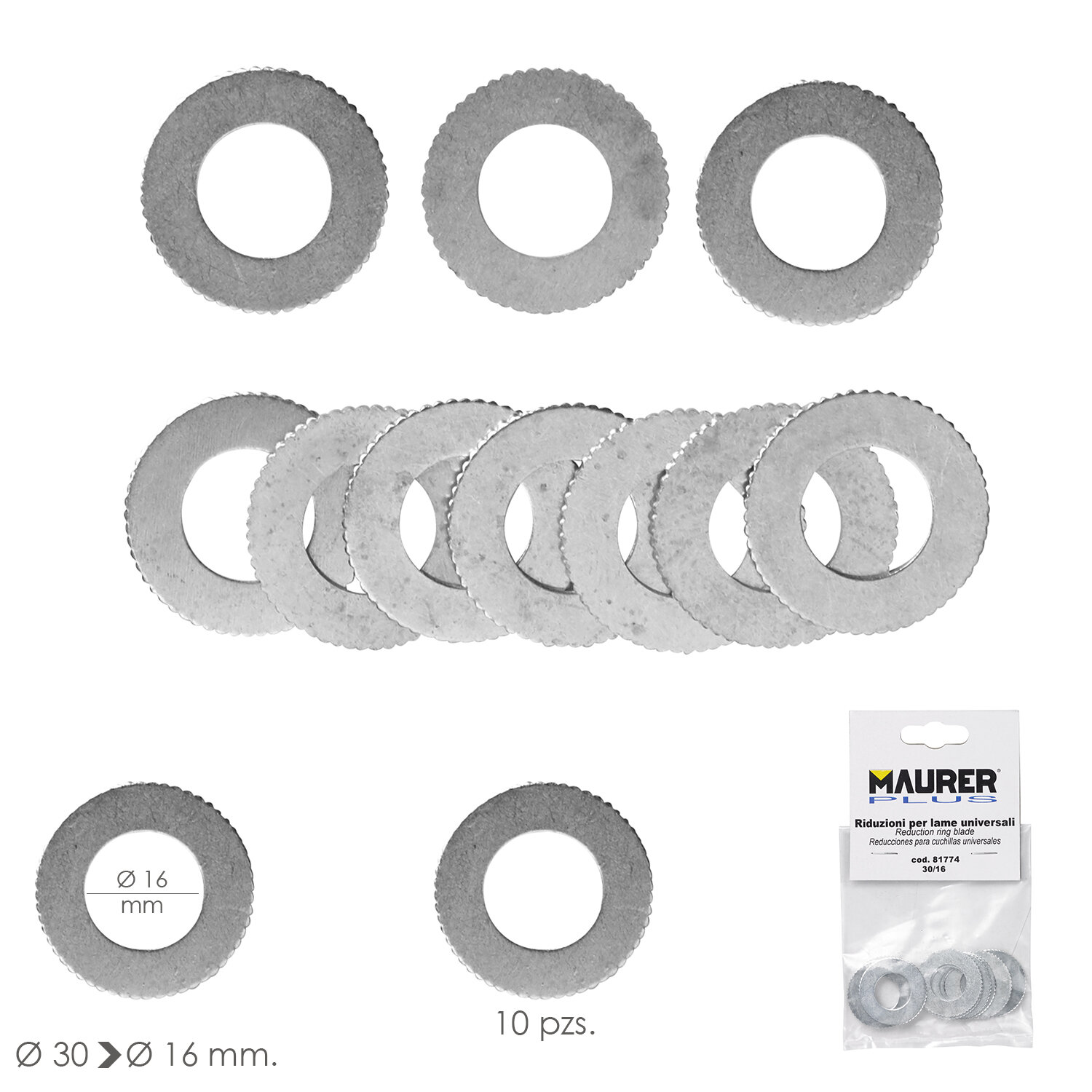 Adaptadores / Reductores Disco Corte Madera � 30 a � 16 mm. (Bolsa 10 piezas)
