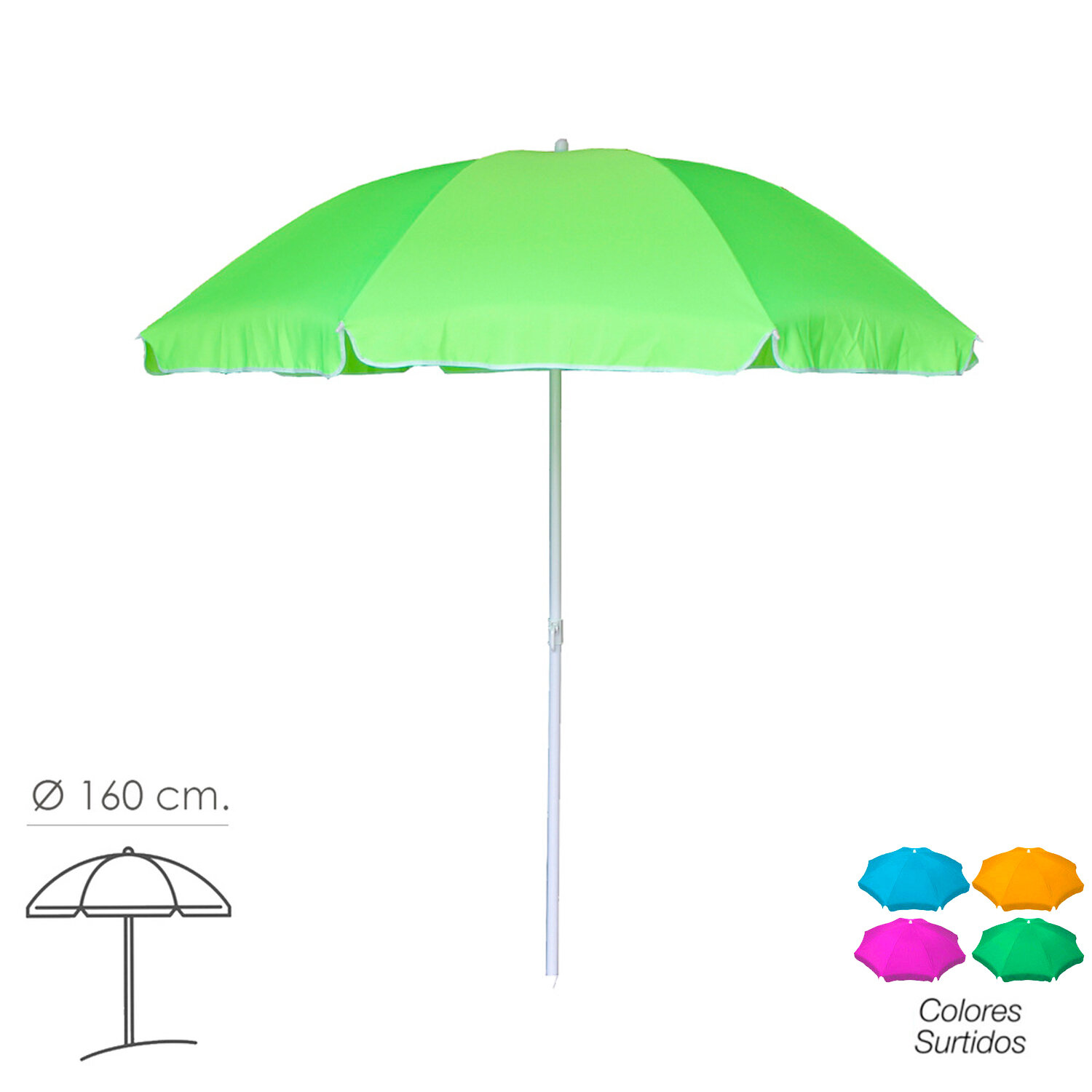 Sombrilla Playa Poliester � 160 cm. Inclinable Colores Surtidos