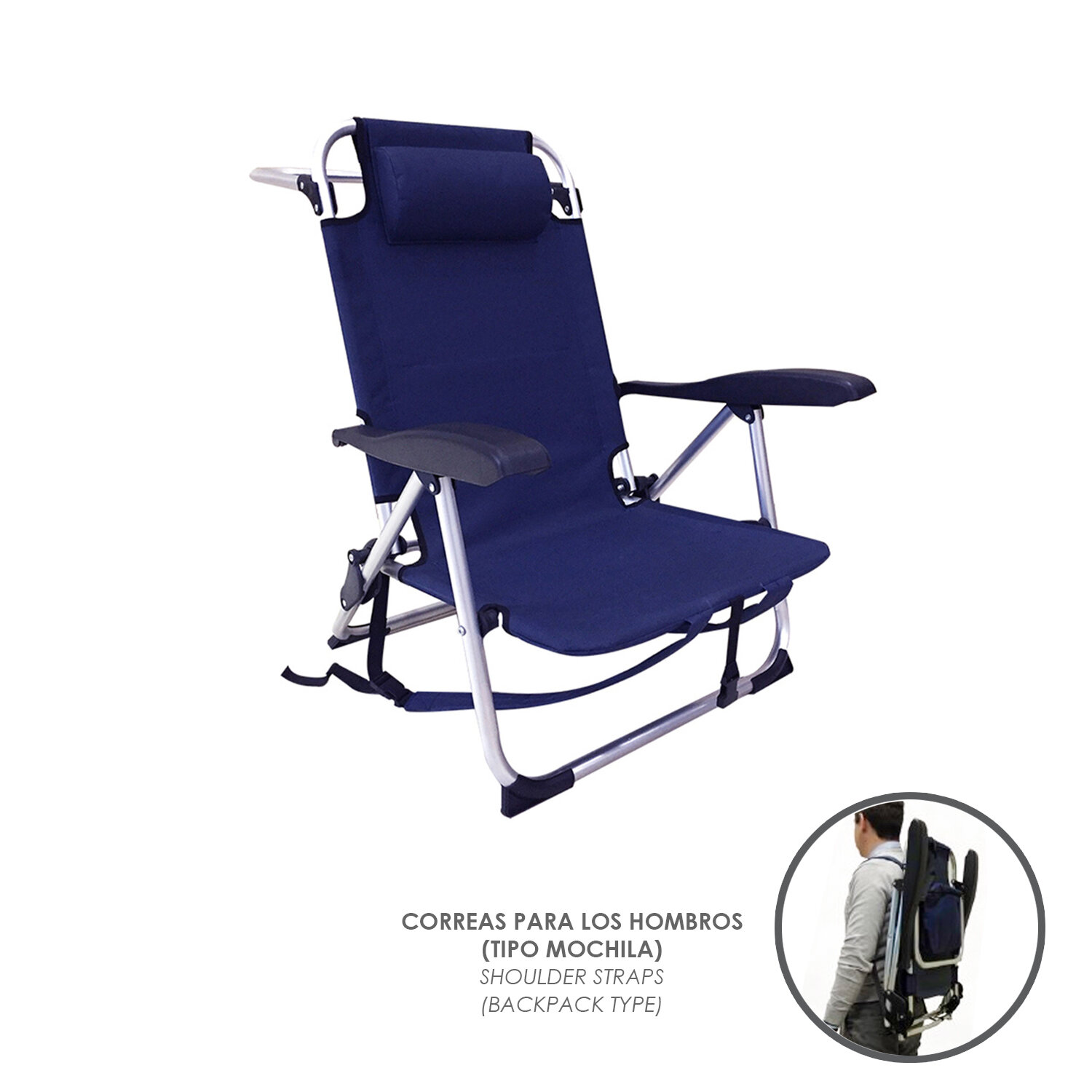 Silla Playa Aluminio Con Bolsillo Isotermico / T�rmico y Correas Tipo Mochila