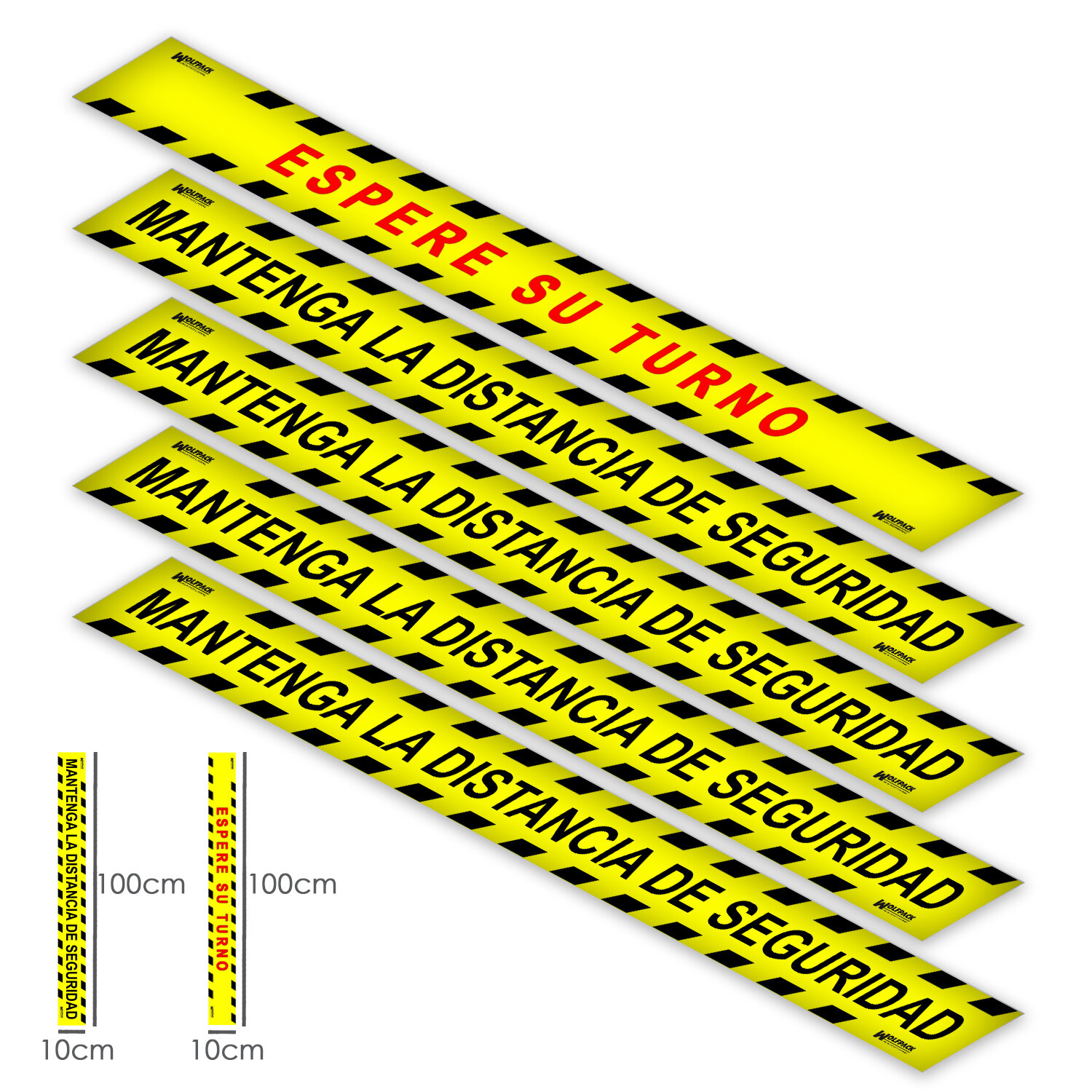 Rotulacion Suelo Distancia Seguridad y Turno. Pegatinas Se�alizacion. 5 Unidades Rectangulares, 10 x 100 cm