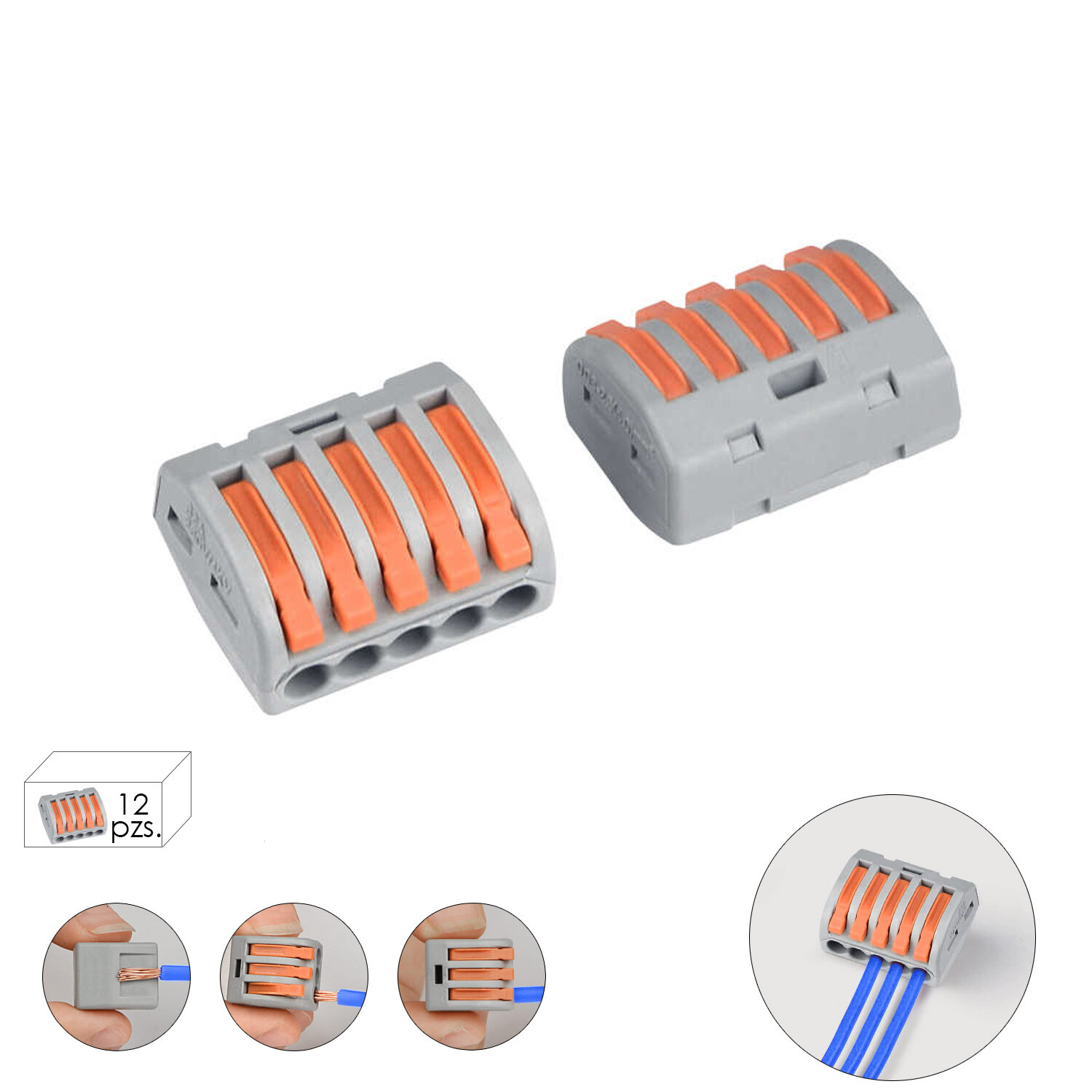 Regleta Conexion Electrica Rapida, 5 Polos, 4mm�, 32A, 12 Unidades