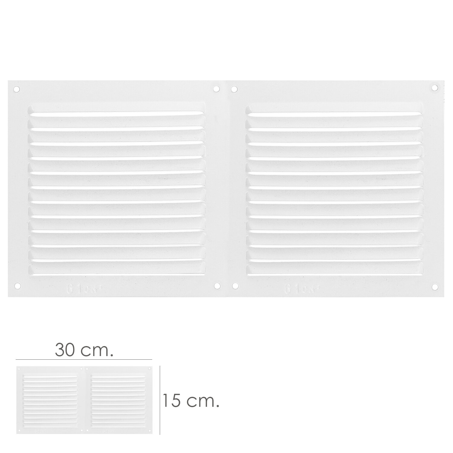 Rejilla Ventilacion Atornillable Doble 30x15 cm. Blanca