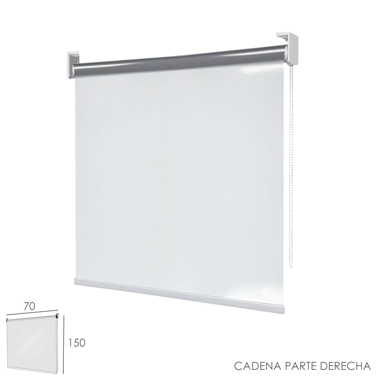 Mampara Enrollable Pvc Transparente, 70 x 150 cm. Cadena Lado Derecho.