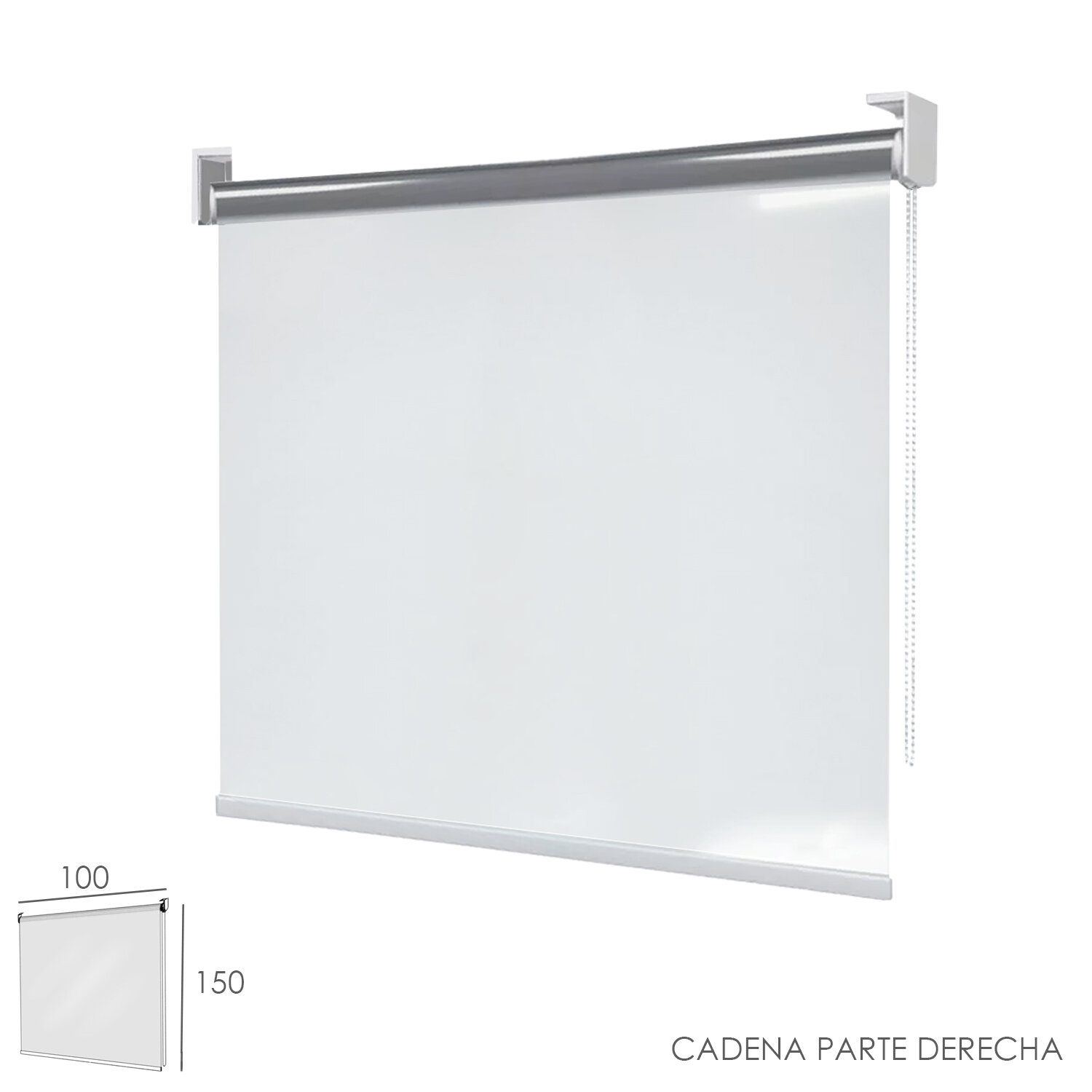 Mampara Enrollable Pvc Transparente, 100 x 150 cm. Cadena Lado Derecho.