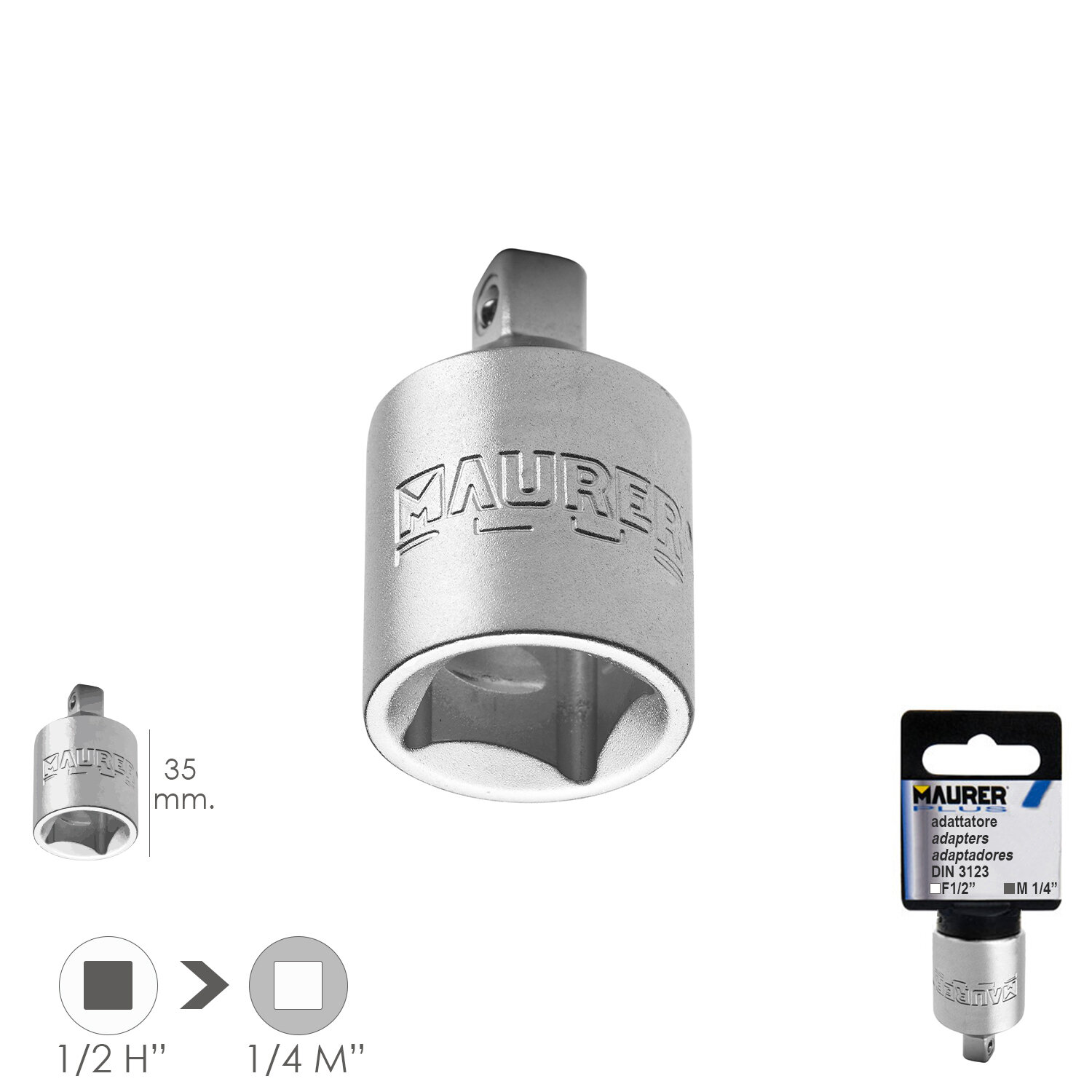 Adaptador Reductor 1/2" a 1/4" Acero Cromo Vanadio