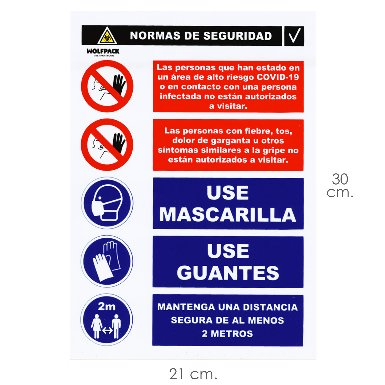 Cartel Combinado Normas Seguridad 30x21cm.