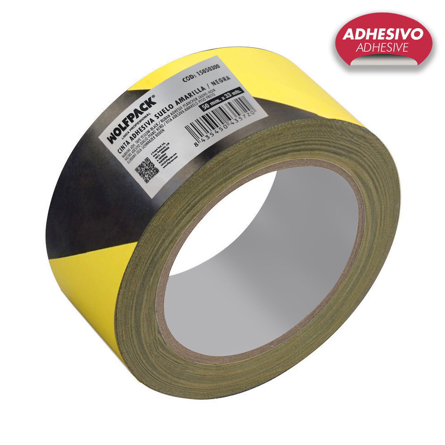 Cinta Adhesiva Suelo Amarilla/Negra, 33 mt x 50 mm.