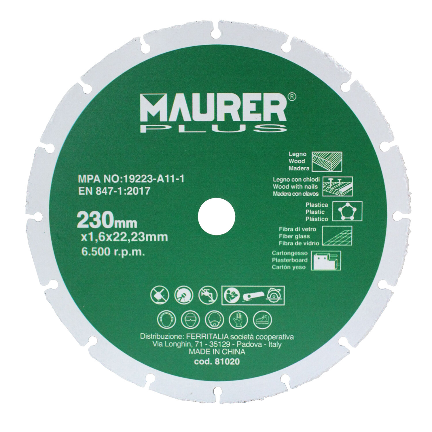 Disco Corte Madera / Plastico � 230 x 1,6 mm.