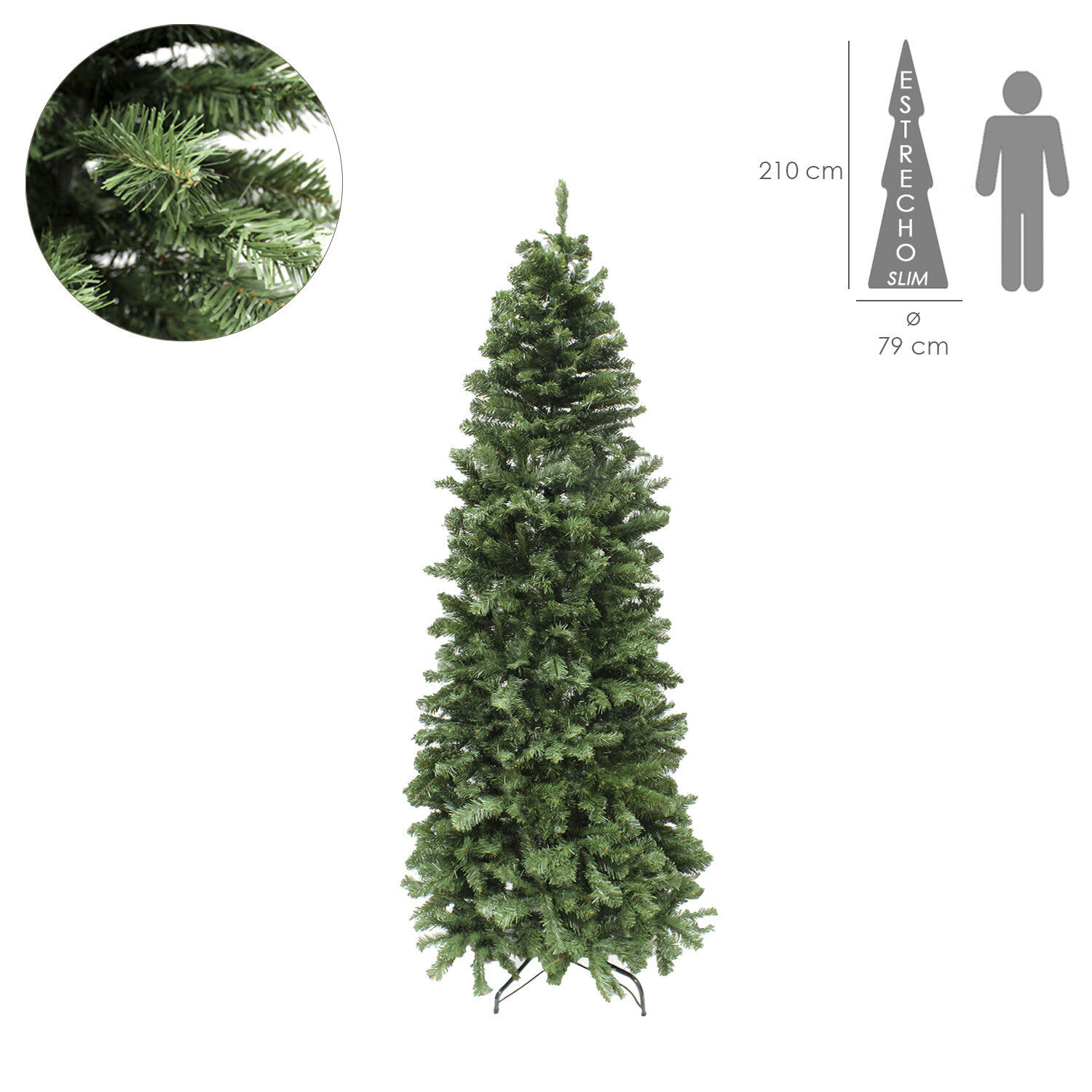 Arbol De Navidad Slim (estrecho) 210 cm. 972 Ramas PVC