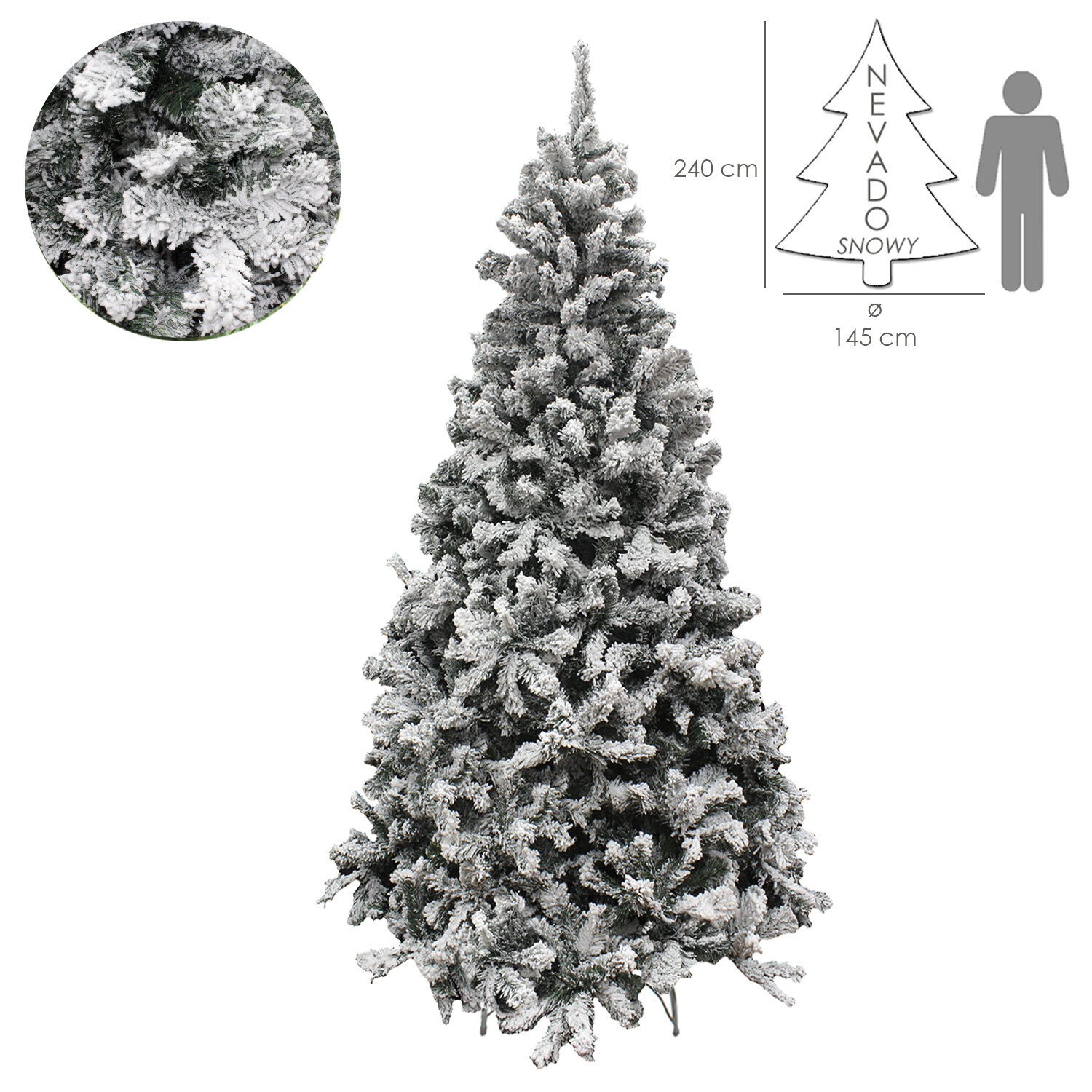 Arbol De Navidad Nevado 240 cm. 1500 Ramas. PVC