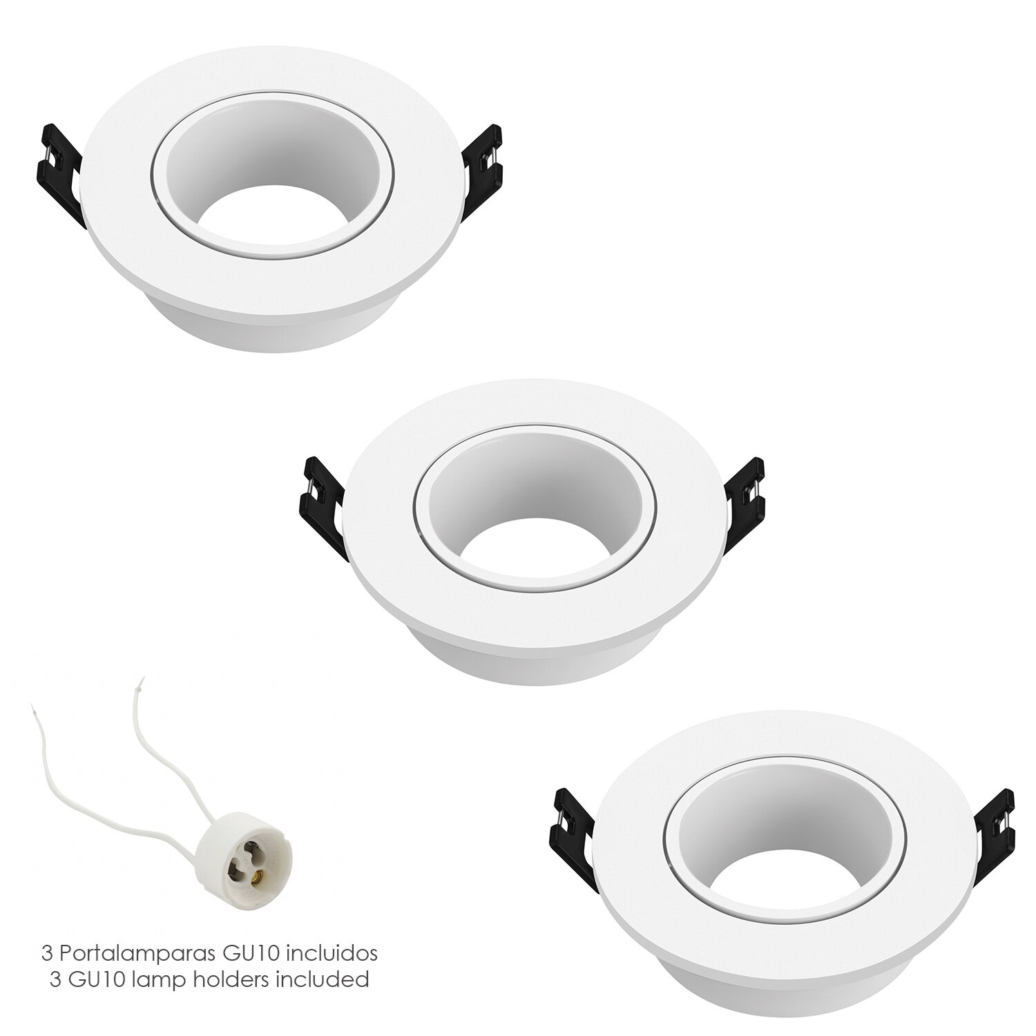 Aro Foco Empotrable Regulable Con Portalamparas GU10 � 90 x 29 mm. Bombilla encastrada. Pack de 3 unidades