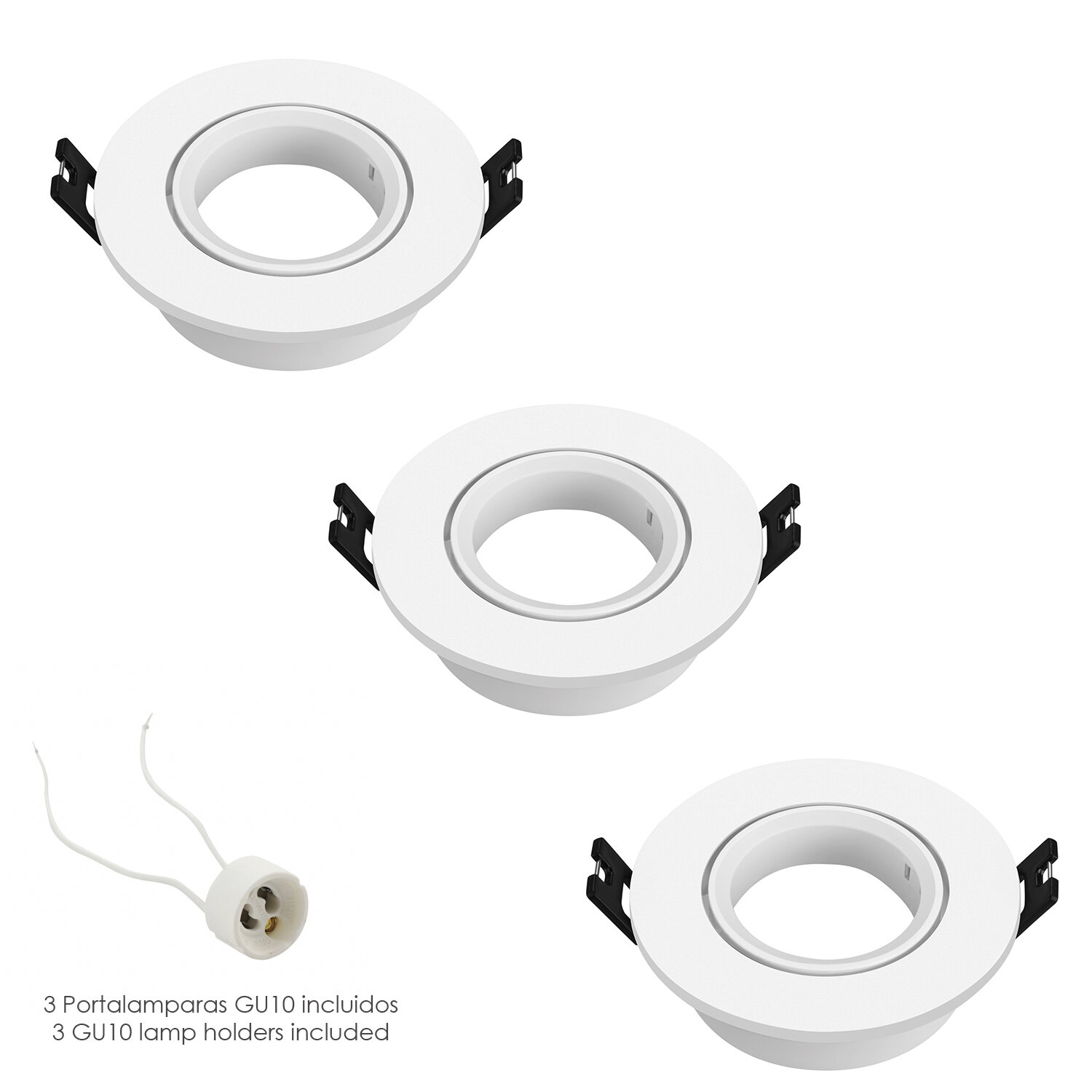 Aro Foco Empotrable Regulable Con Portalamparas GU10 � 90 x 25 mm. Bombilla vista. Pack de 3 unidades