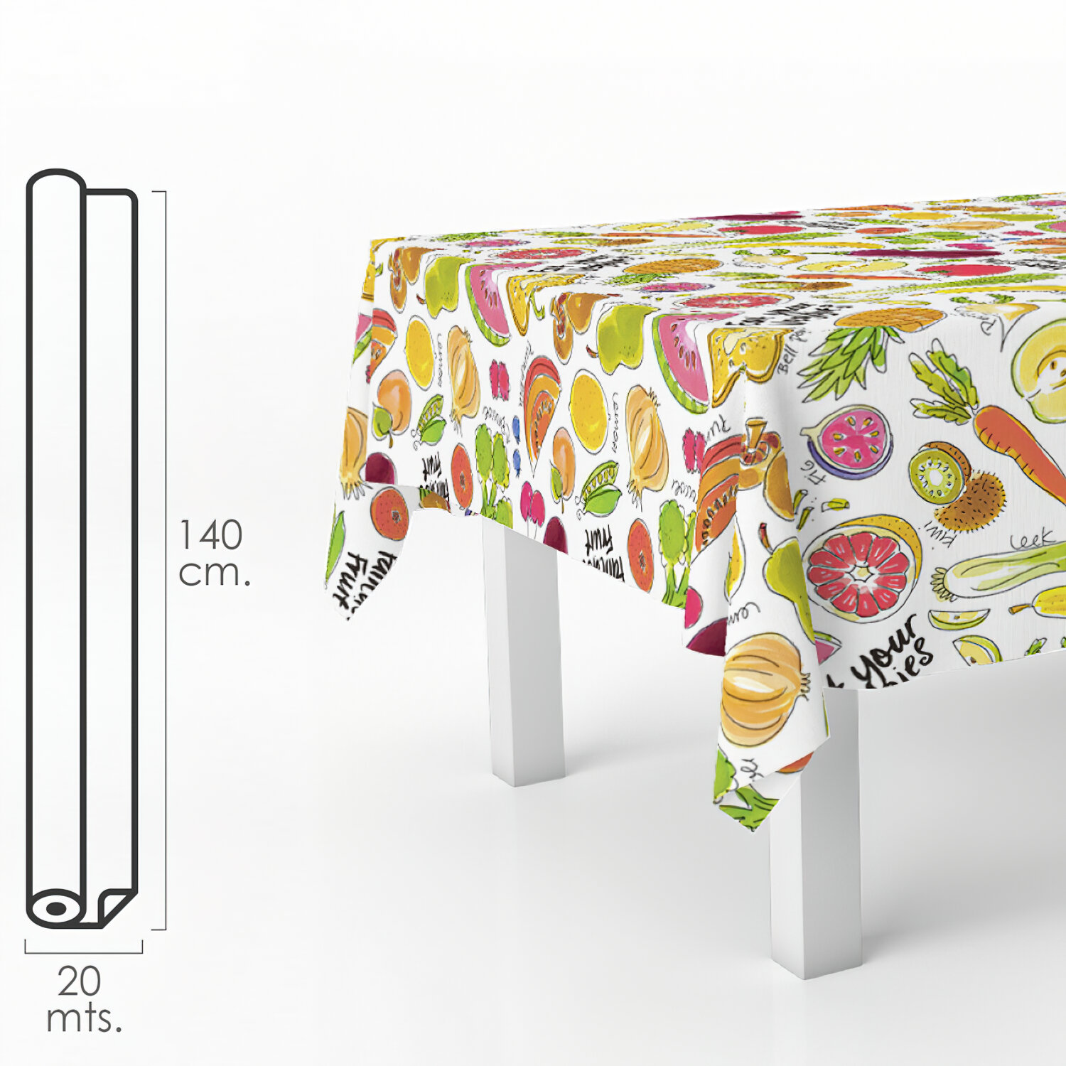 Mantel Antimanchas Hule Rollo 140 cm. x 20 metros. Frutas Fantasia