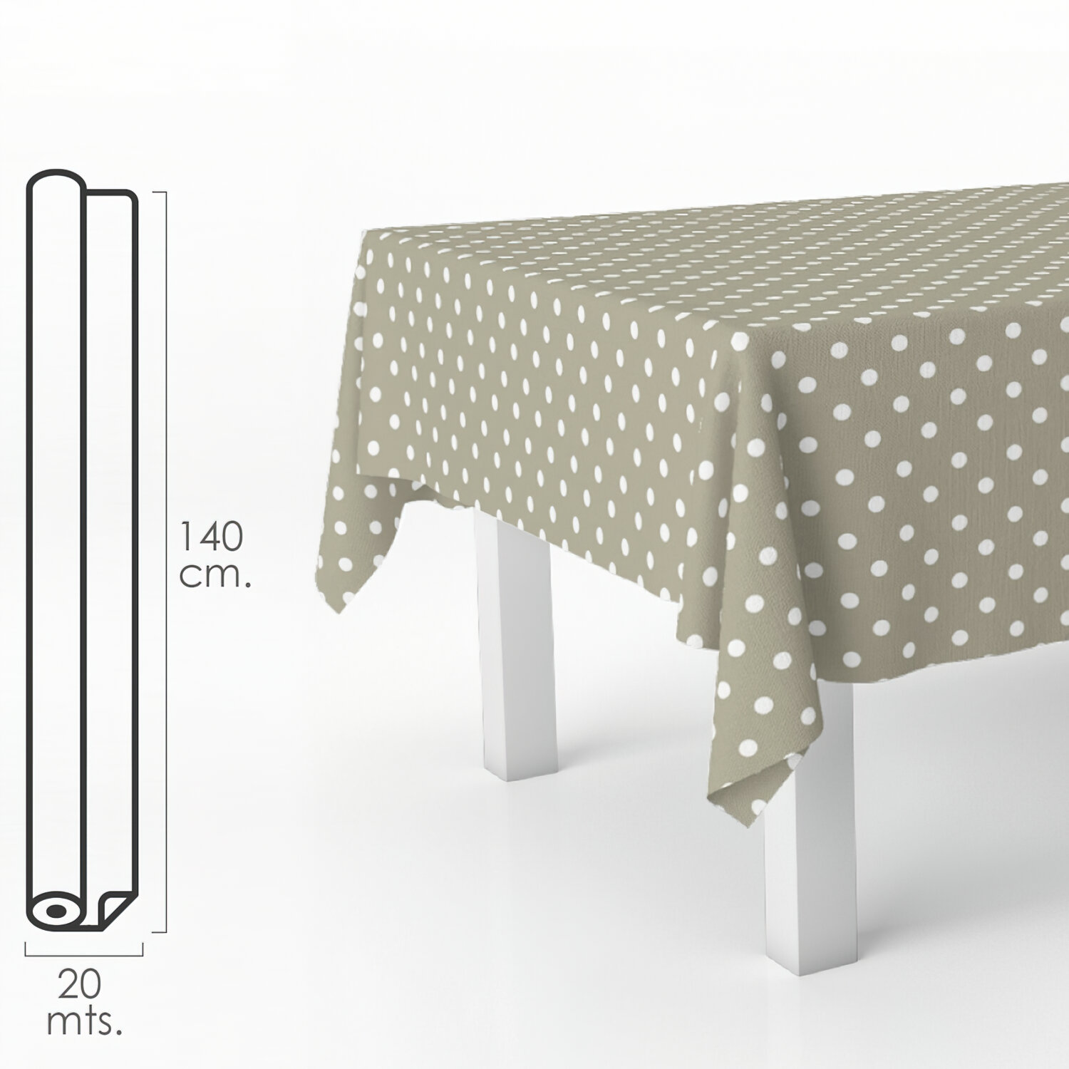Mantel Antimanchas Hule Rollo 140 cm. x 20 metros. Topos Beige