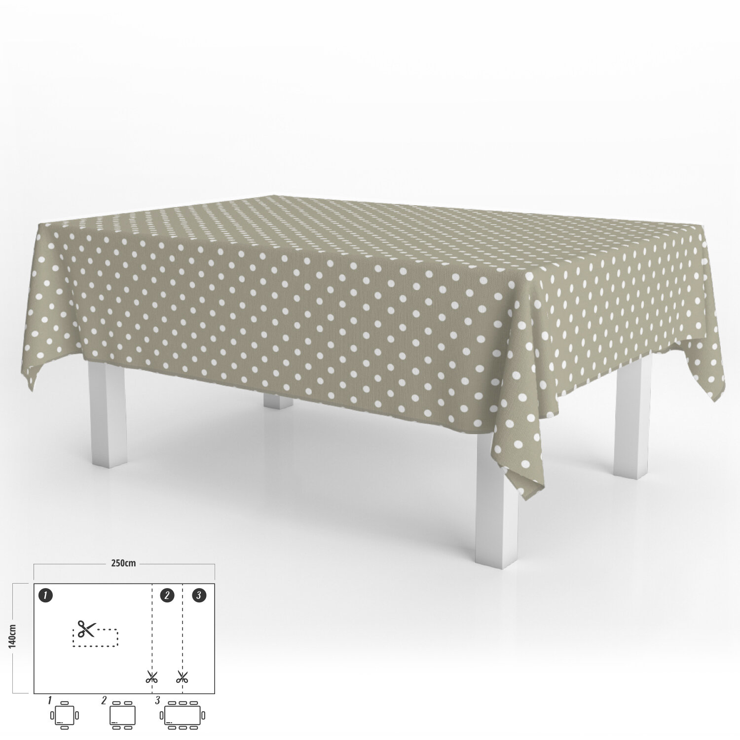 Mantel Antimanchas Hule Rectangular 140 x 250 cm. Topos Beige
