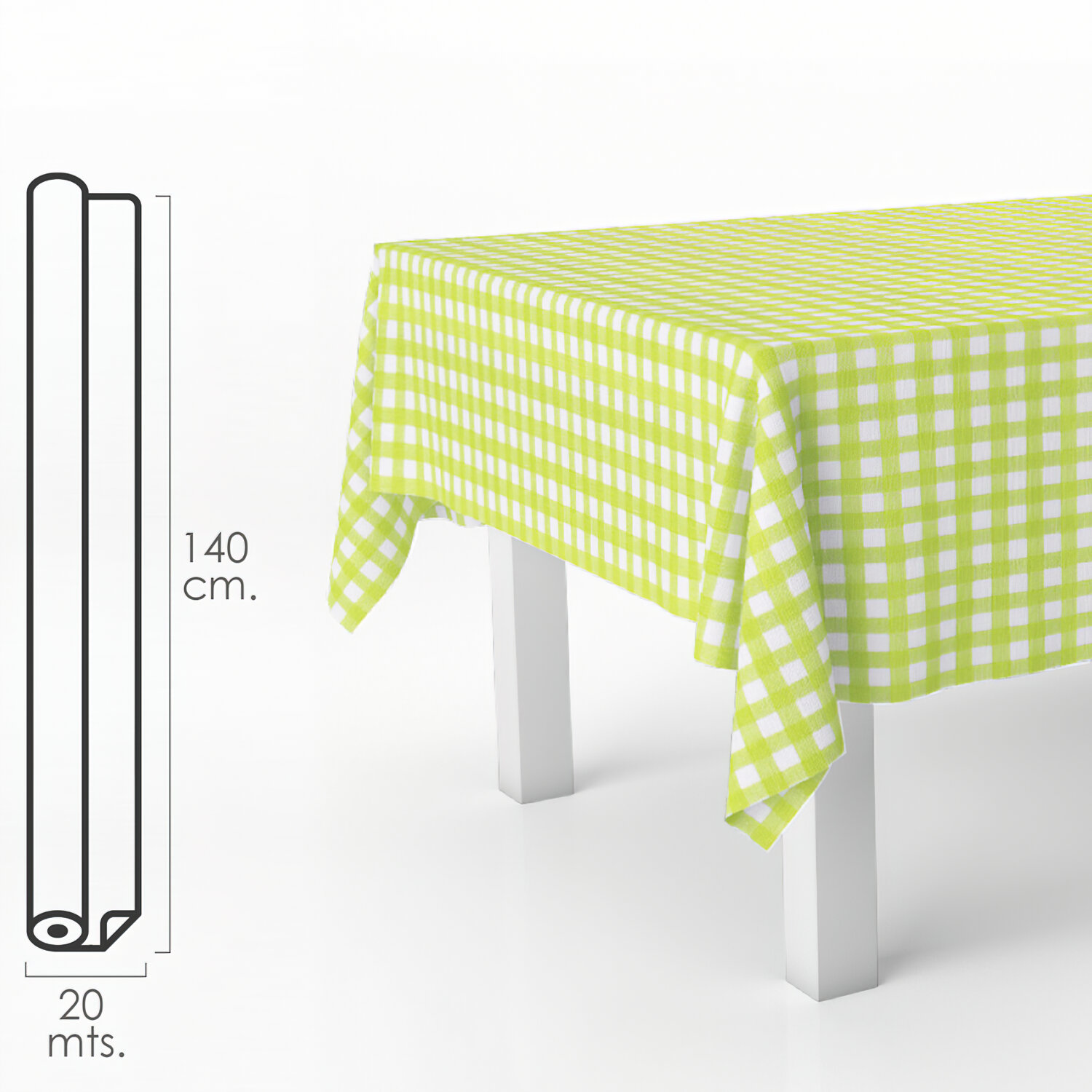 Mantel Antimanchas Hule Rollo 140 x 20 metros. Cuadros Verde Lima