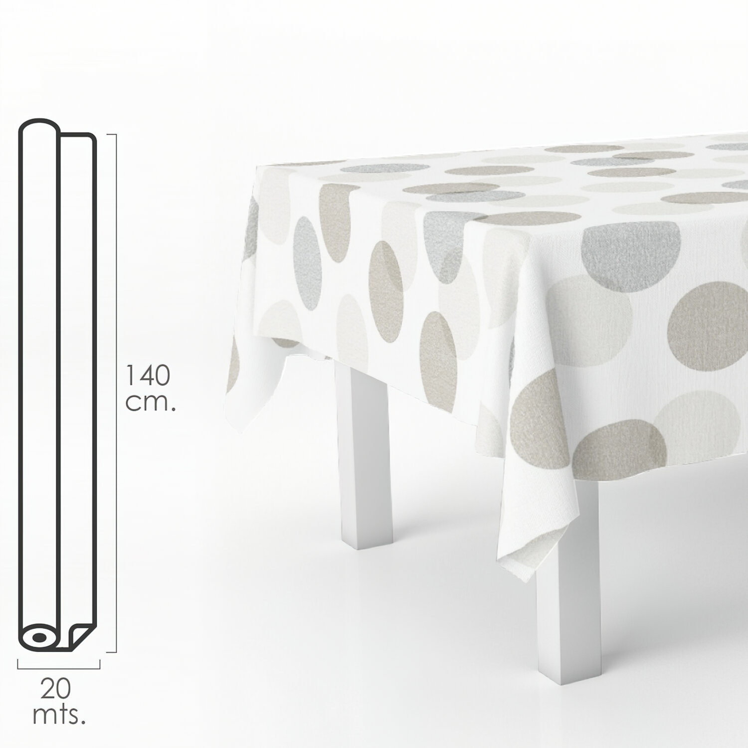 Mantel Antimanchas Hule Rollo 140 x 20 metros. Circulos Beis