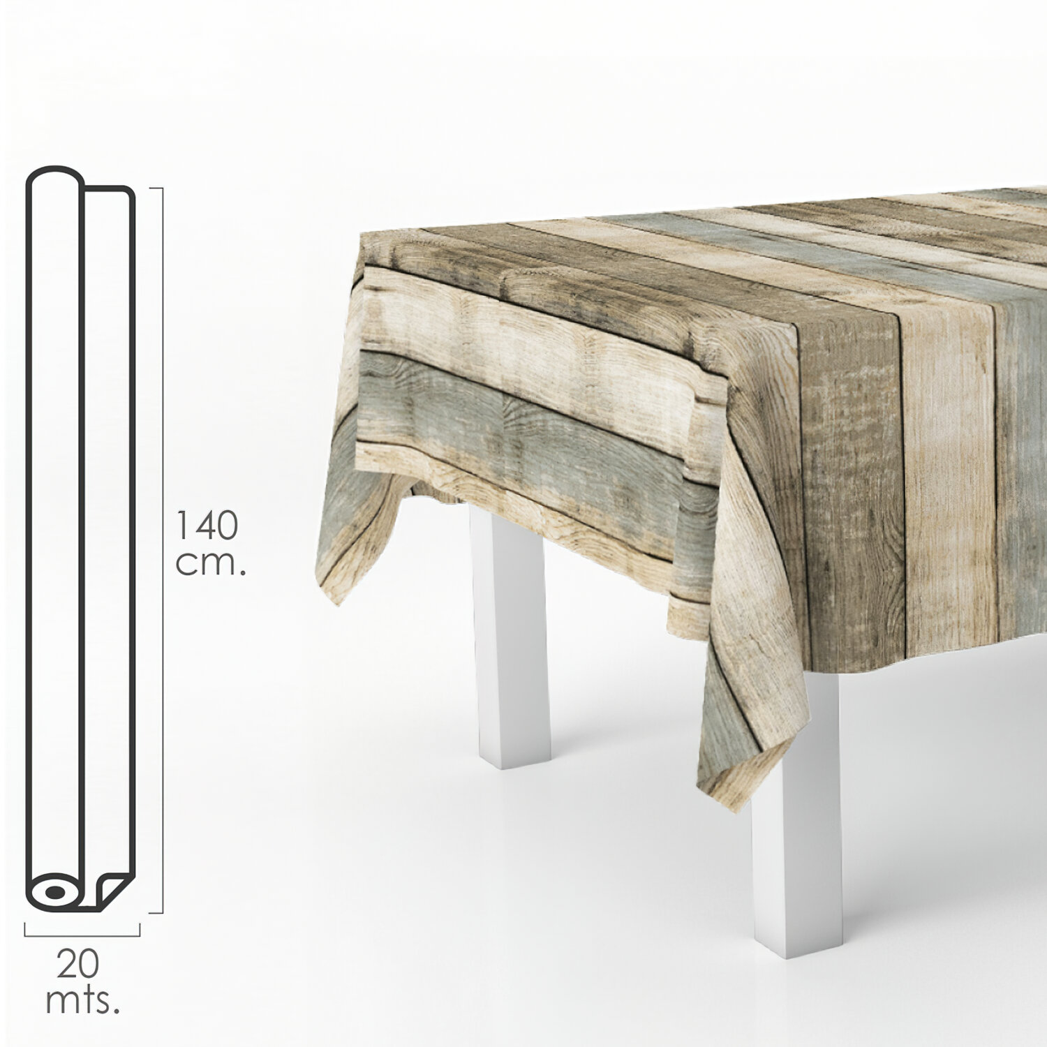 Mantel Antimanchas Hule Rollo 140 cm. x 20 metros. Tablones Madera