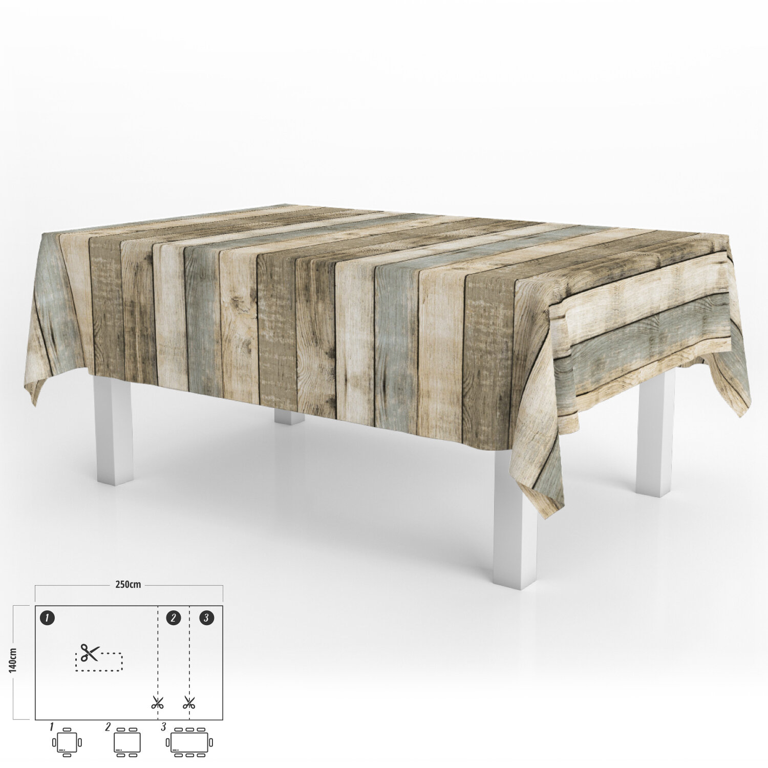 Mantel Antimanchas Hule Rectangular 140 x 250 cm. Tablones Madera