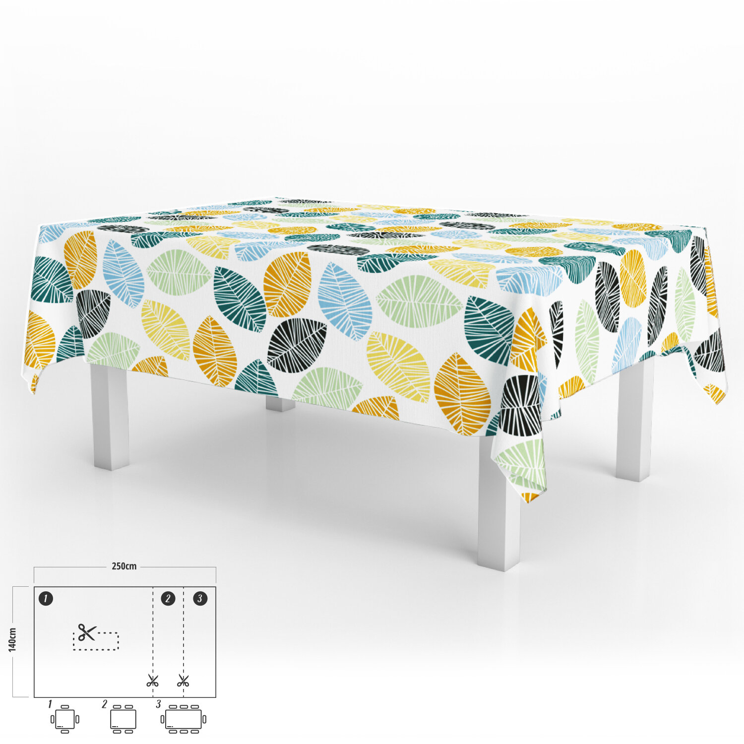 Mantel Antimanchas Hule Rectangular 140 x 250 cm. Hojas Colores