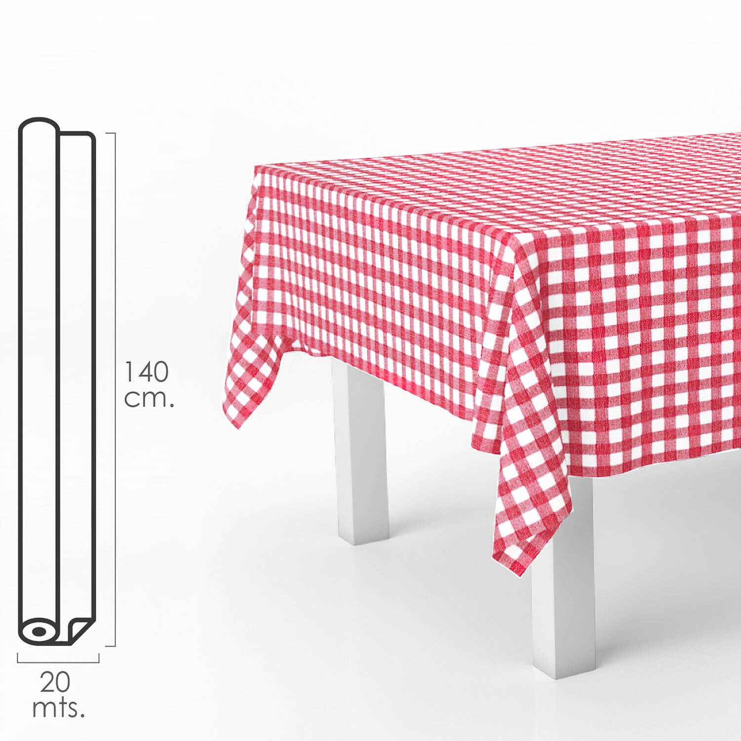 Mantel Antimanchas Hule Rollo 140 cm. x 20 metros. Cuadros Rojos