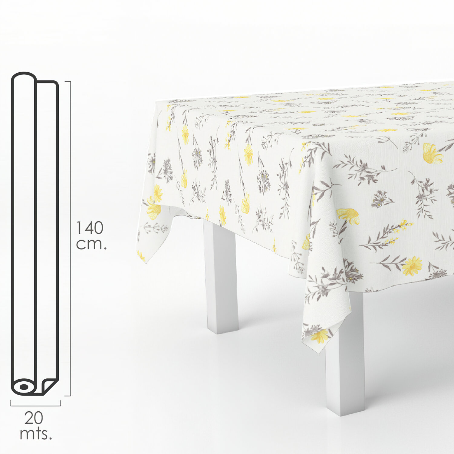 Mantel Antimanchas Hule Rollo 140 cm. x 20 metros. Flores Amarillas