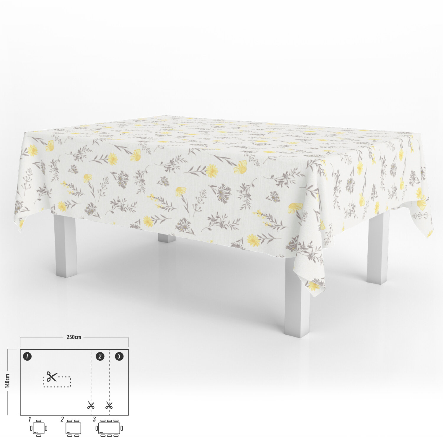 Mantel Antimanchas Hule Rectangular 140 x 250 cm. Flores Amarillas