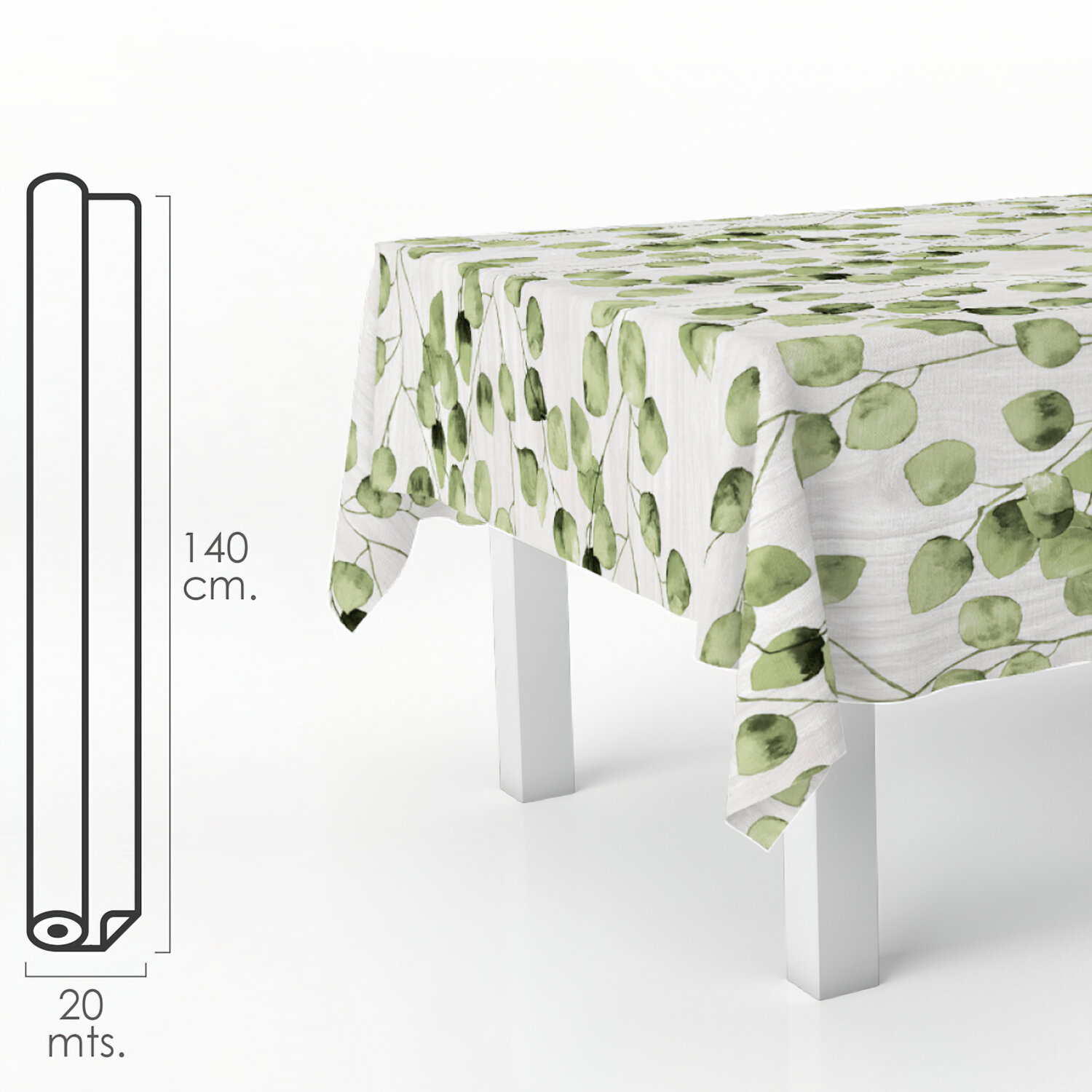 Mantel Antimanchas Hule Rollo 140 cm. x 20 metros. Hojas Verdes