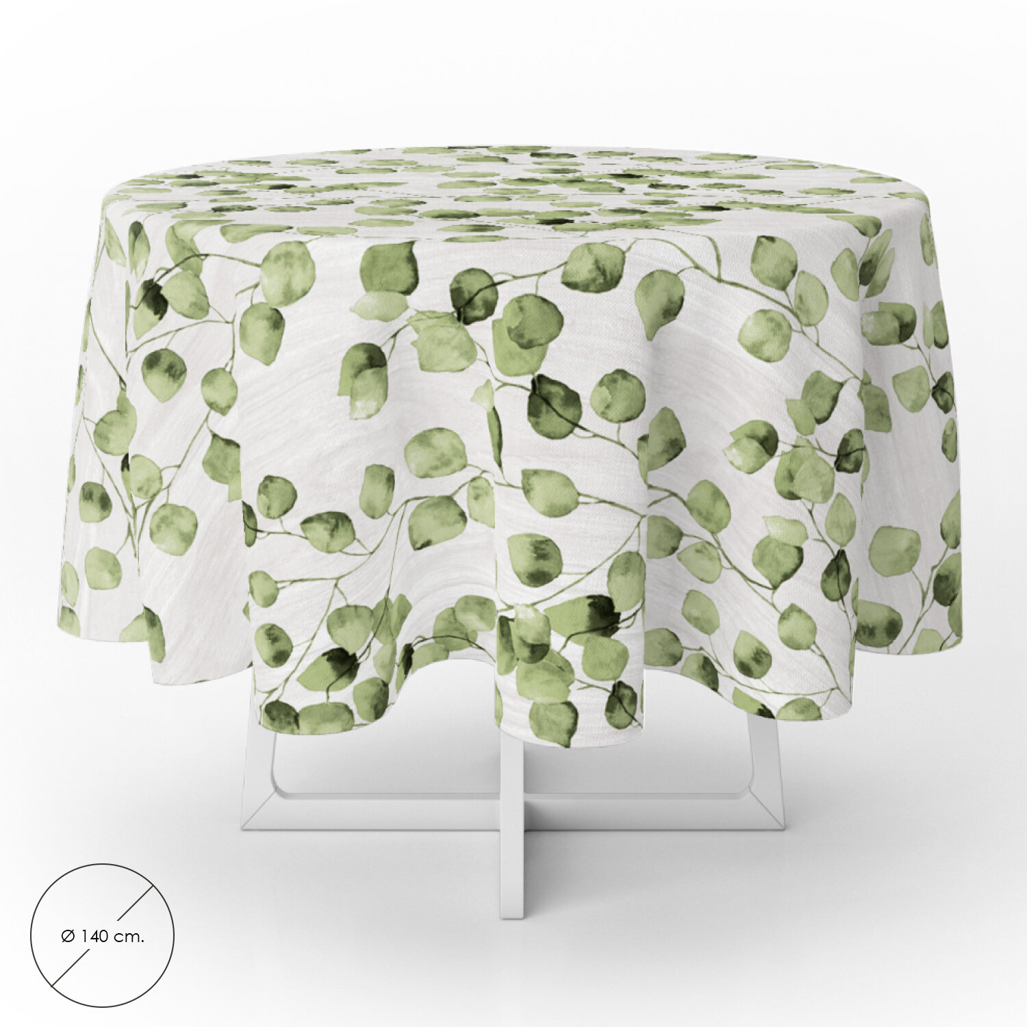 Mantel Antimanchas Hule Redondo �140 cm. Hojas Verdes