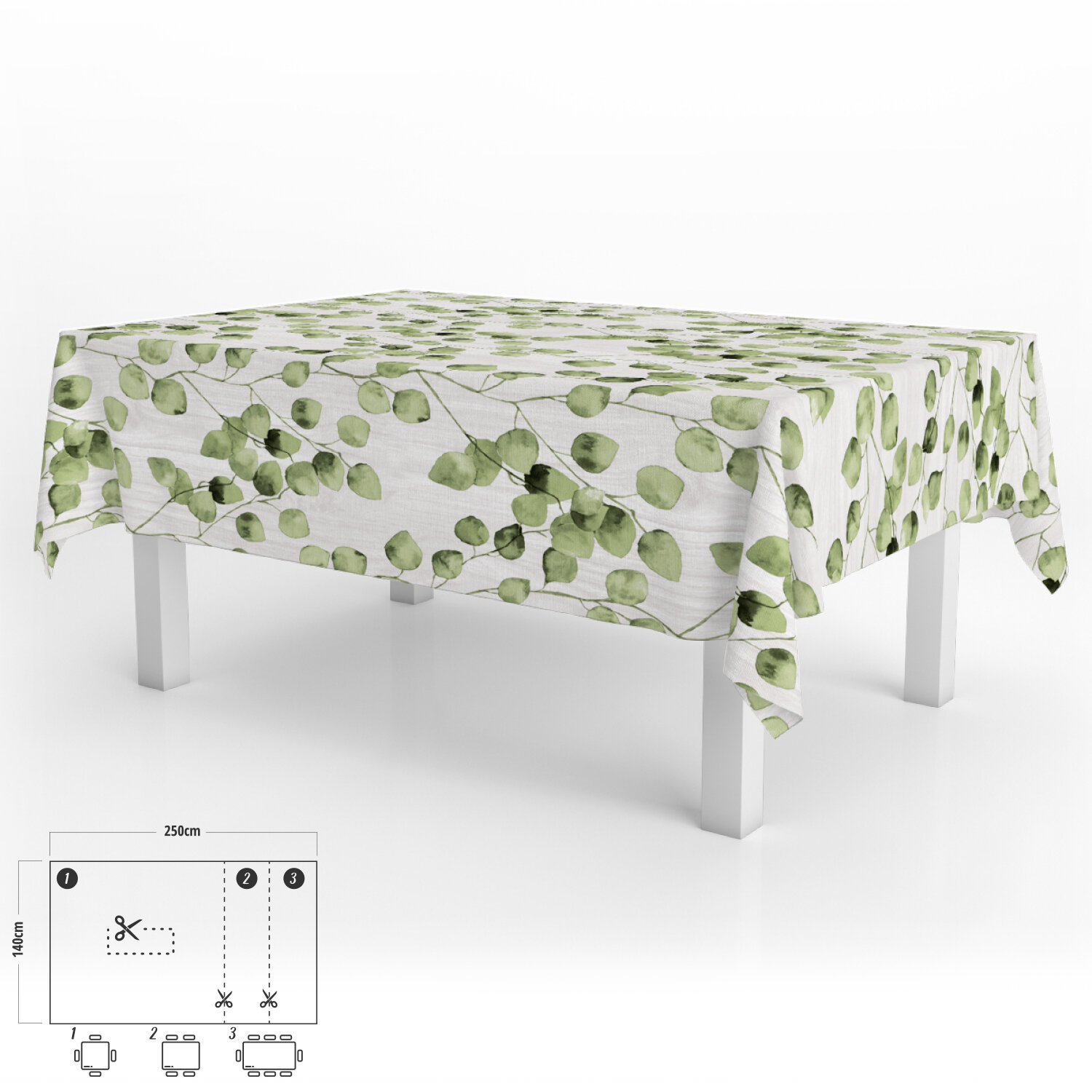 Mantel Antimanchas Hule Rectangular 140 x 250 cm. Hojas Verdes