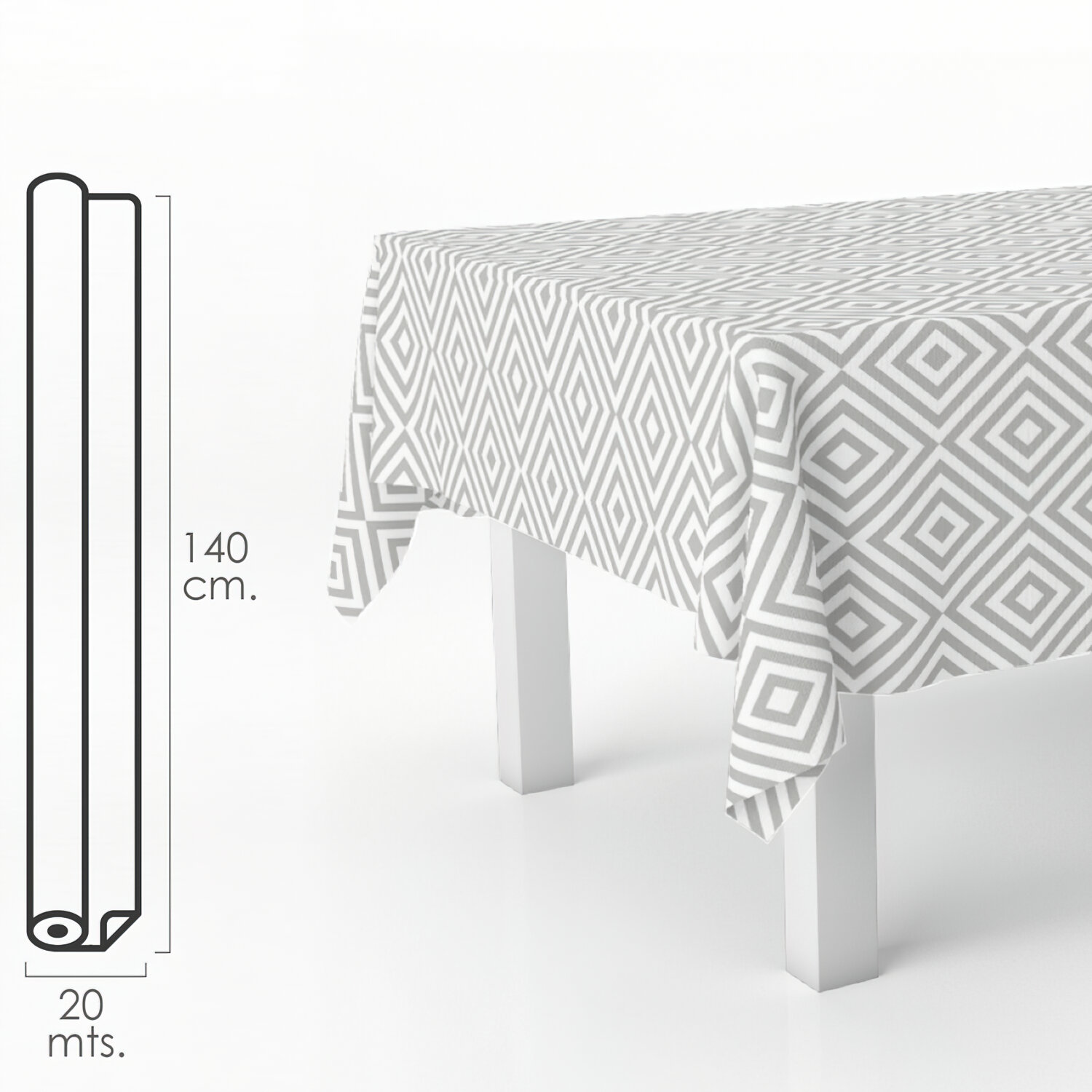 Mantel Antimanchas Hule Rollo 140 cm. x 20 metros. Rombos Grises