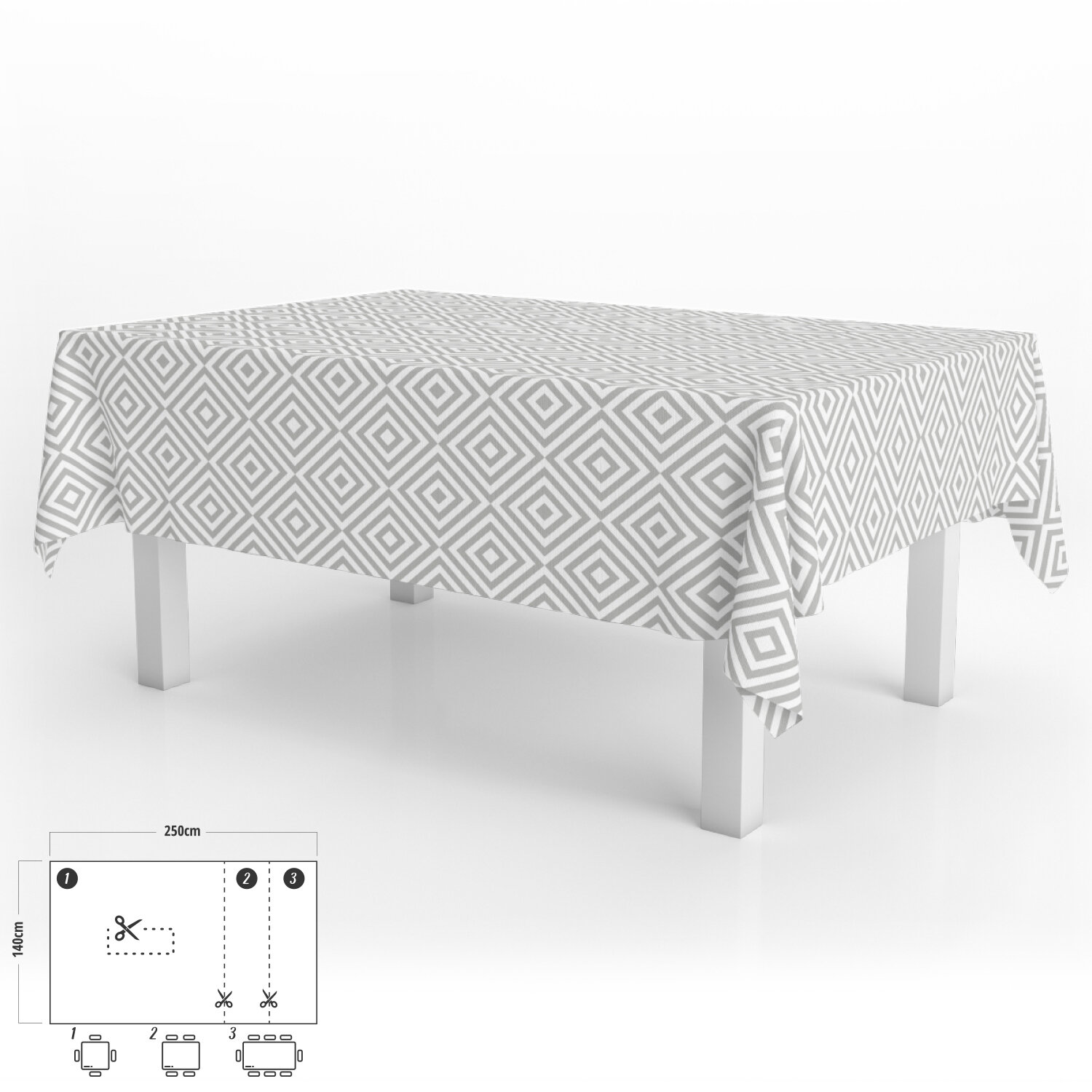 Mantel Antimanchas Hule Rectangular 140 x 250 cm. Rombos Grises