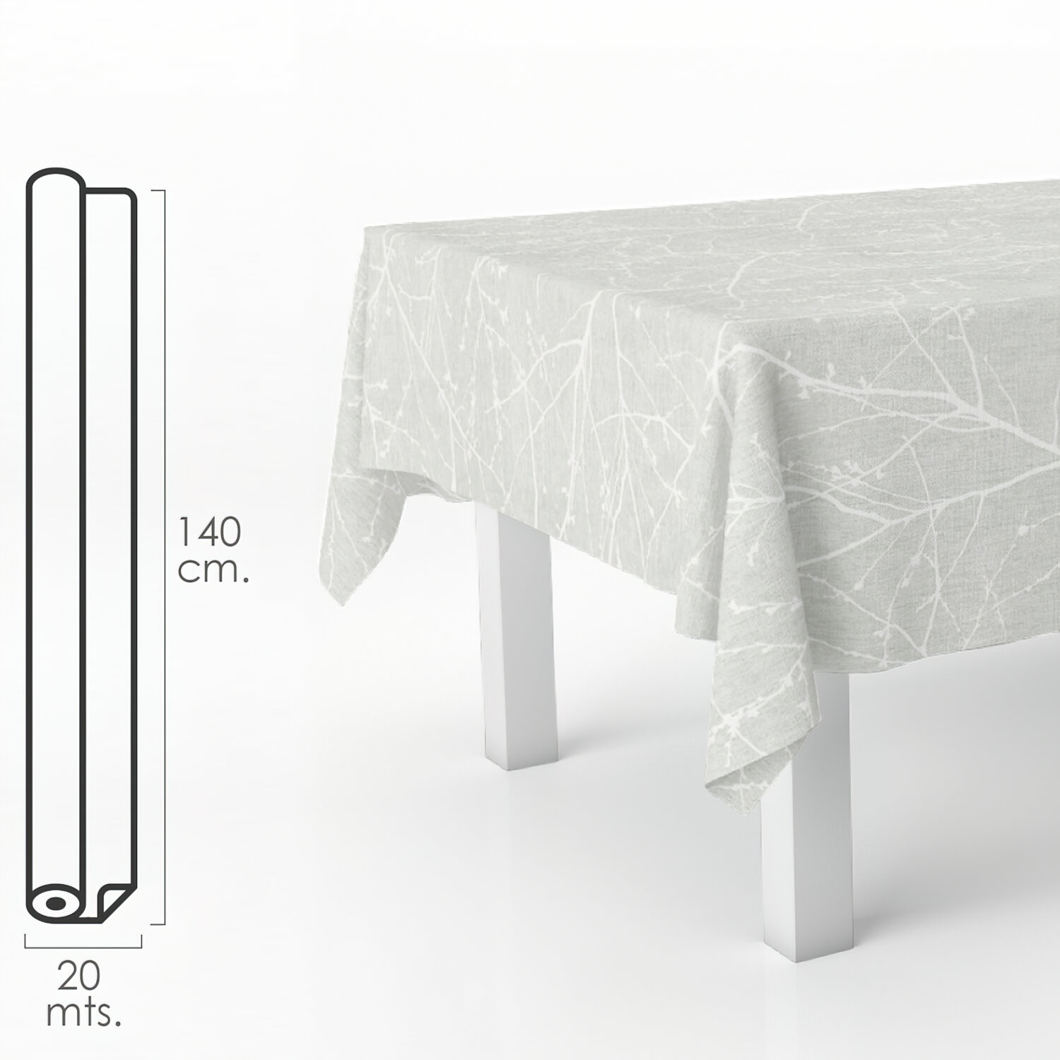 Mantel Antimanchas Hule Rollo 140 cm. x 20 metros. Ramas Gris