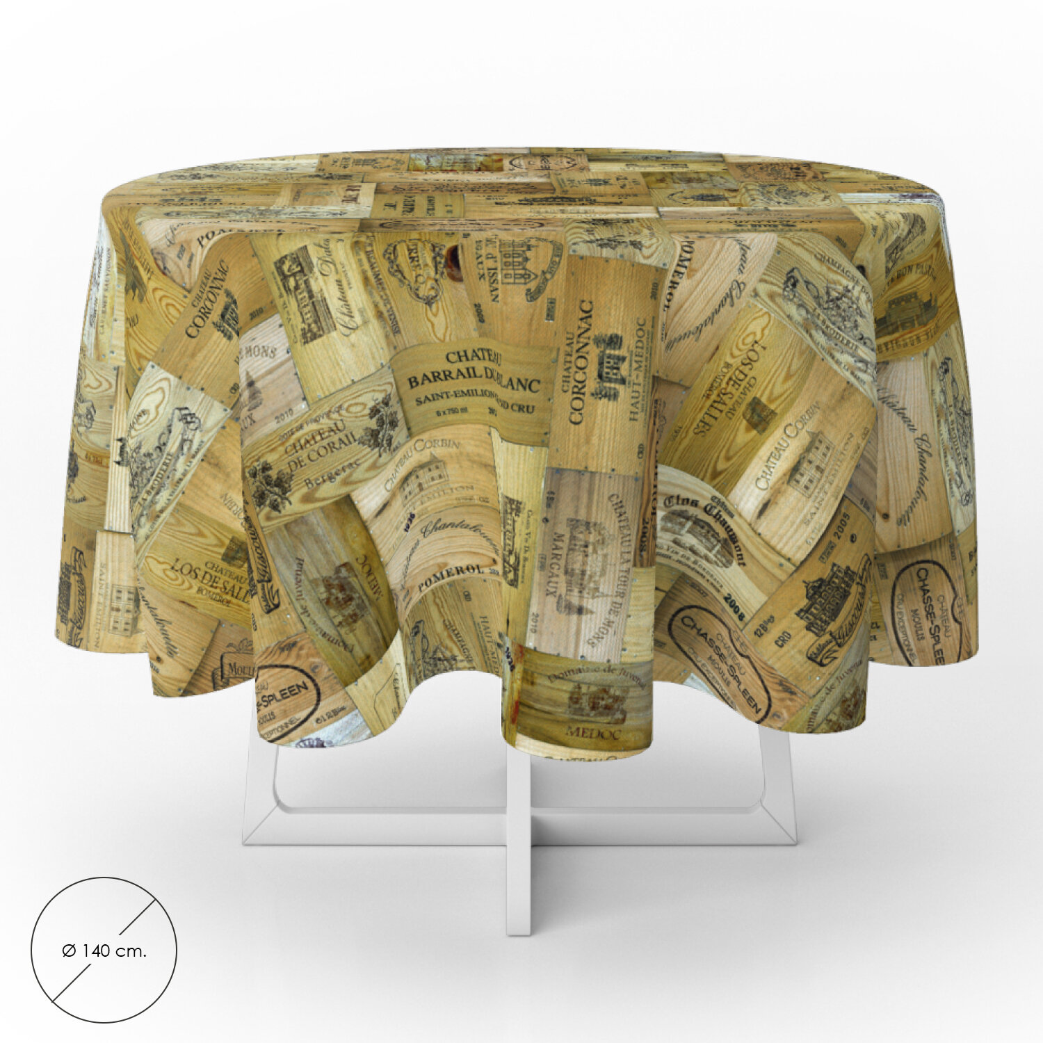 Mantel Antimanchas Hule Redondo � 140 cm. Tablones Vino