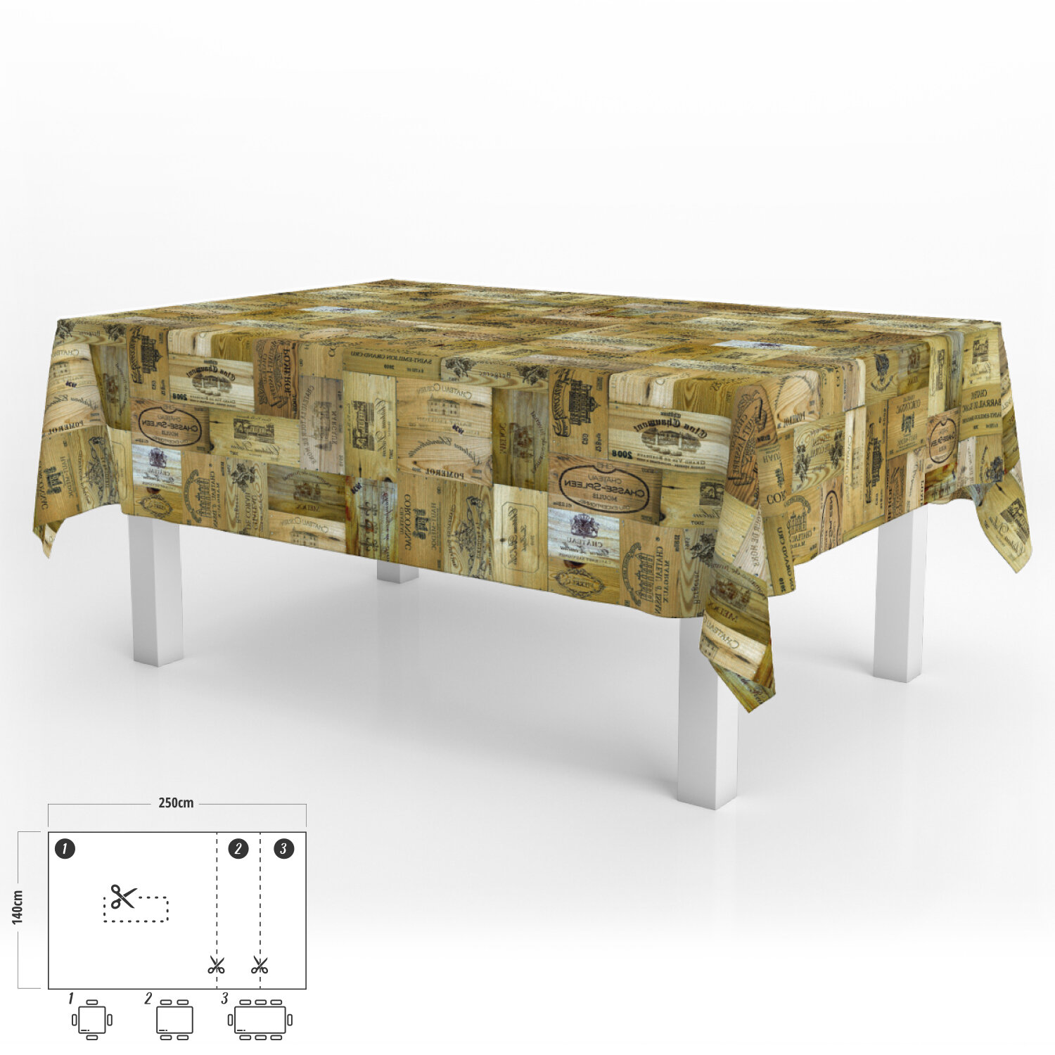 Mantel Antimanchas Hule Rectangular 140 x 250 cm. Tablones Vino