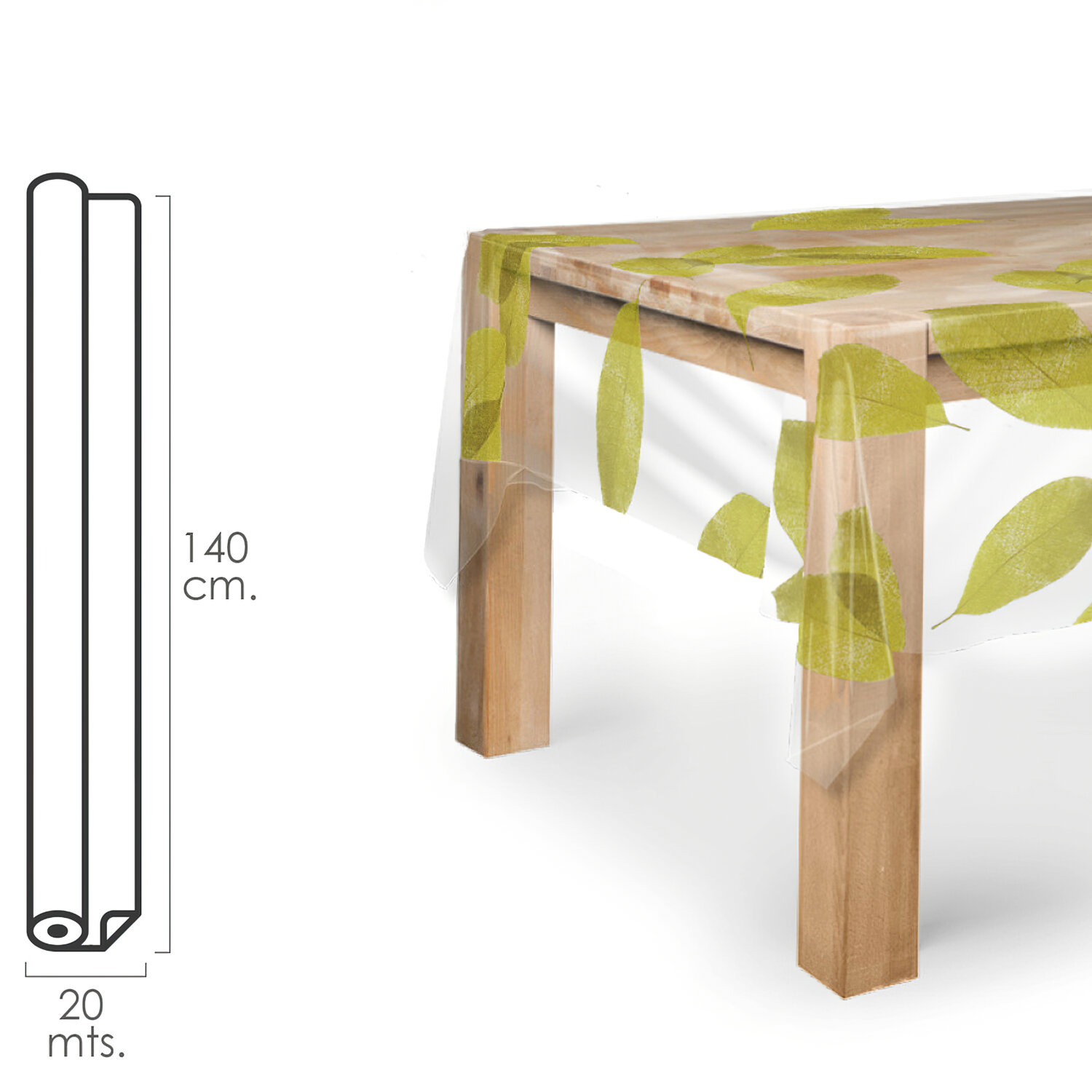 Mantel Antimanchas Hule Rollo 140 cm. x 20 metros. Hojas Transparente