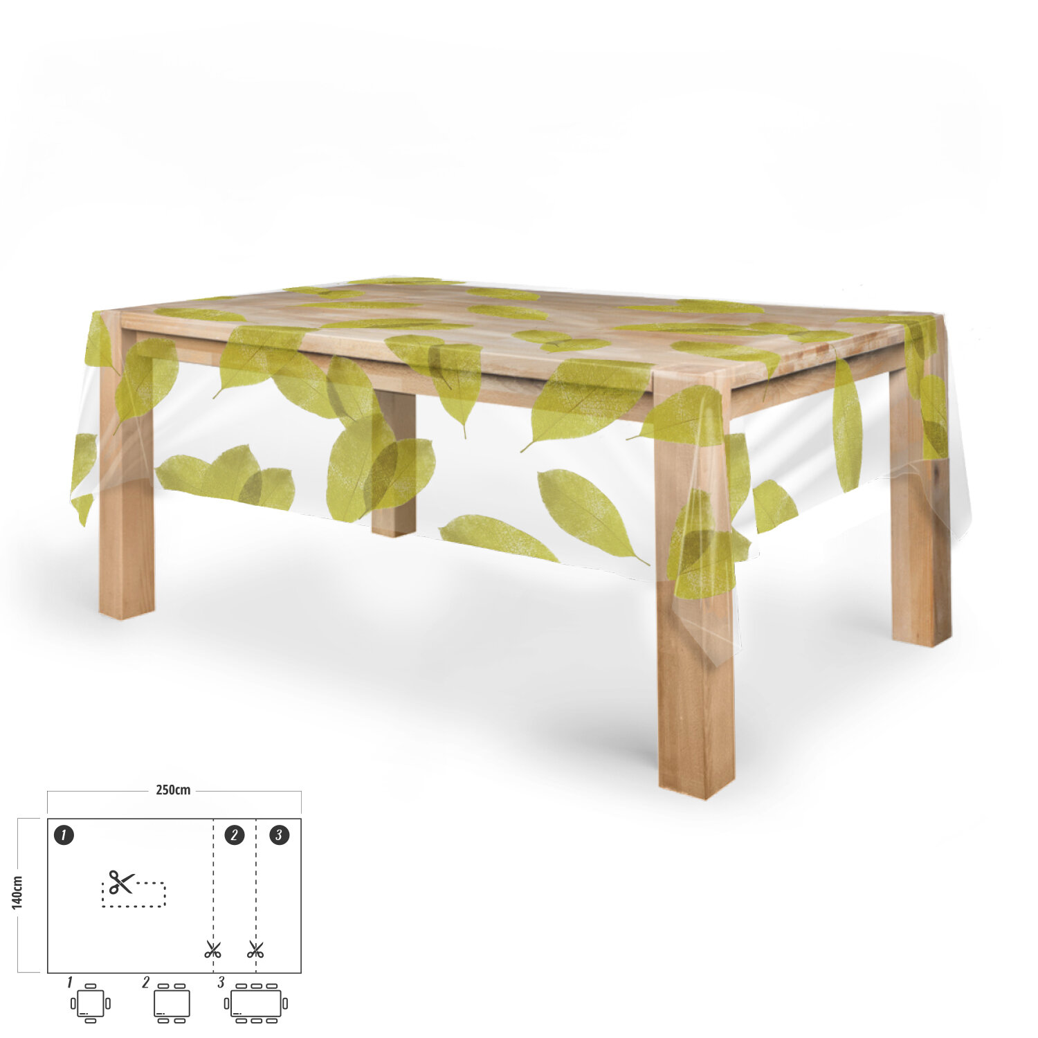Mantel Antimanchas Hule Rectangular 140 x 250 cm. Hojas Transparente