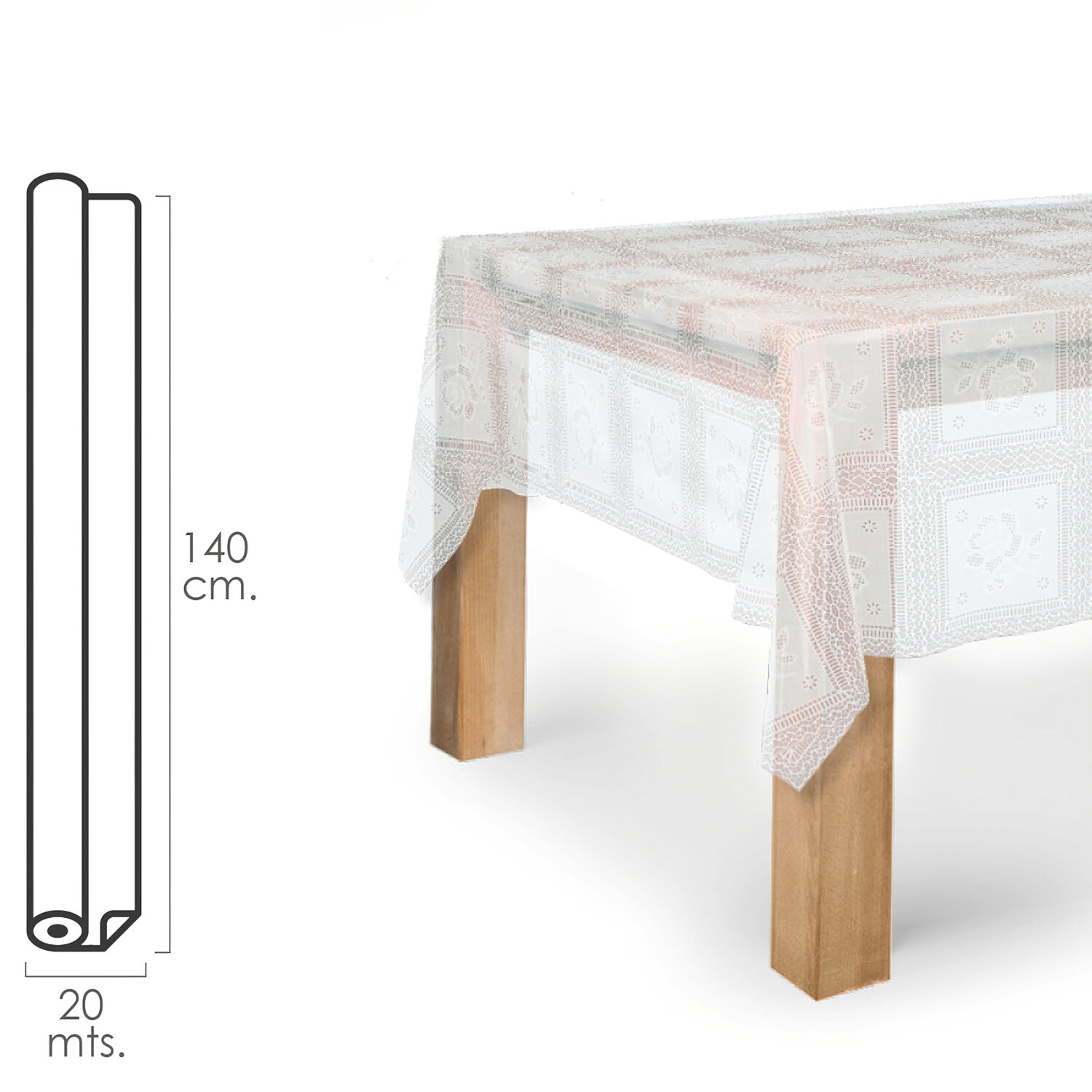 Mantel Antimanchas Hule Rollo 140 cm. x 20 metros. Bordados Transparente