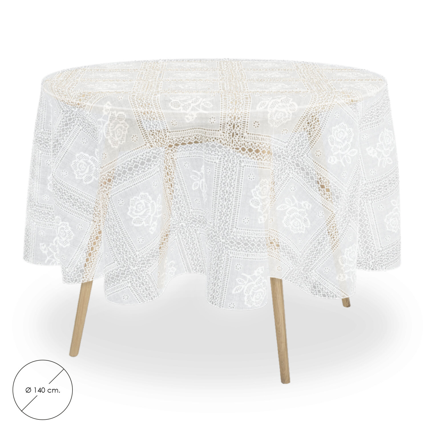 Mantel Antimanchas Hule Redondo � 140 cm. Bordados Transparente