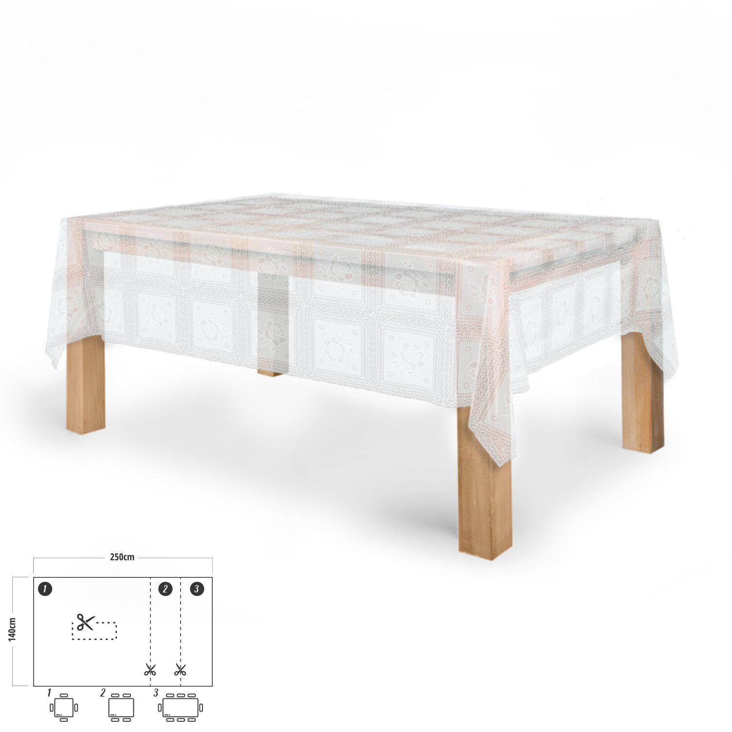 Mantel Antimanchas Hule Rectangular 140 x 250 cm. Bordados Transparente