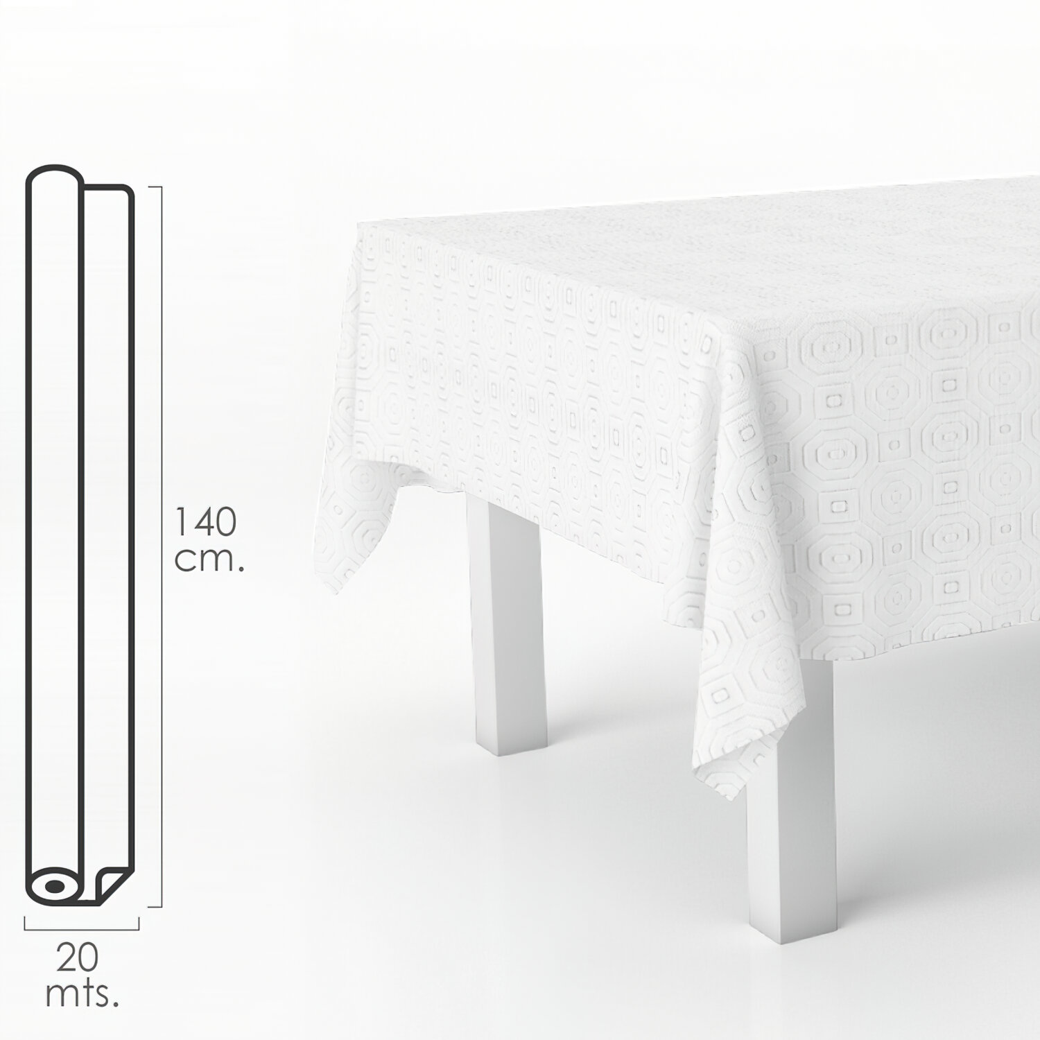 Mantel Antimanchas Hule Mulet�n Rollo 140 cm. x 20 metros. Color Blanco
