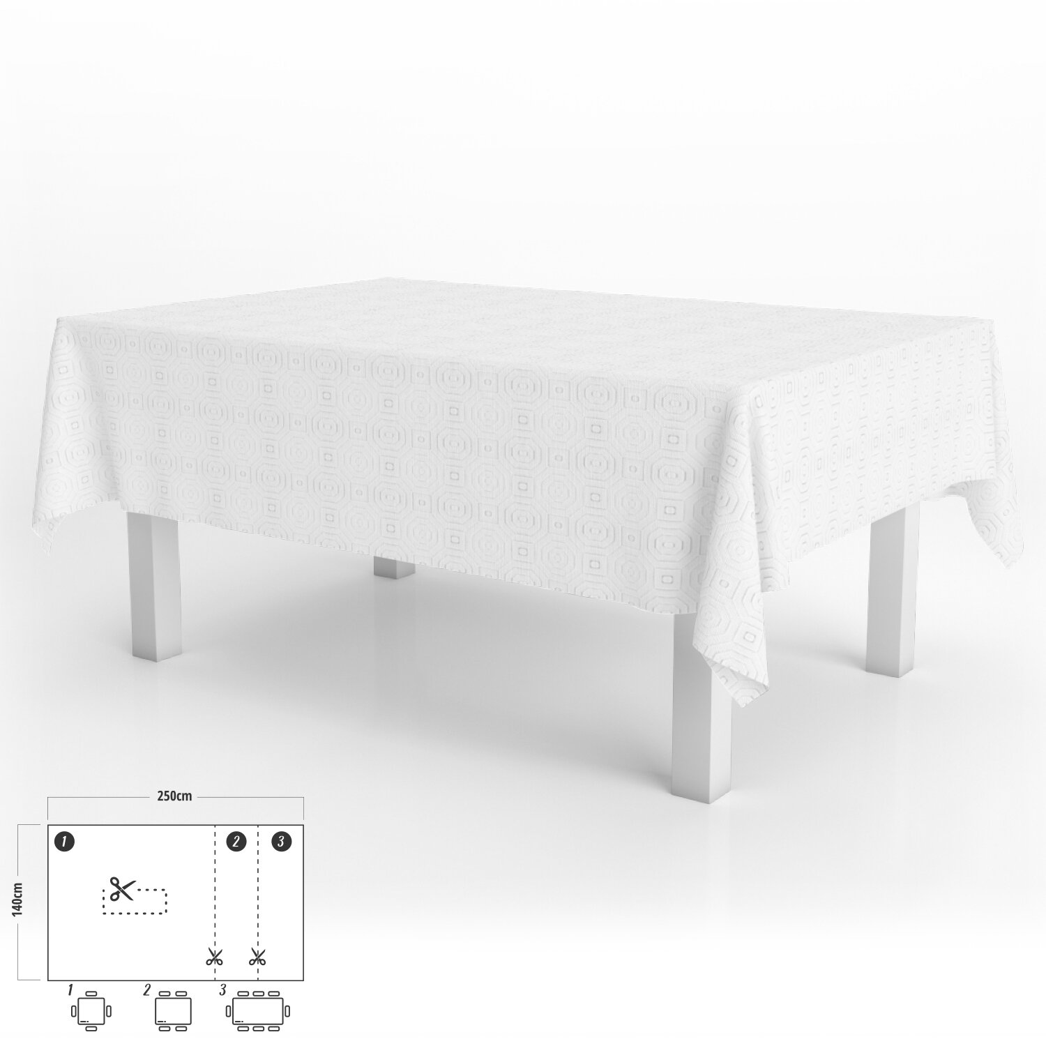 Mantel Antimanchas Hule Muleton Rectangular 140 x 250 cm. Color Blanco