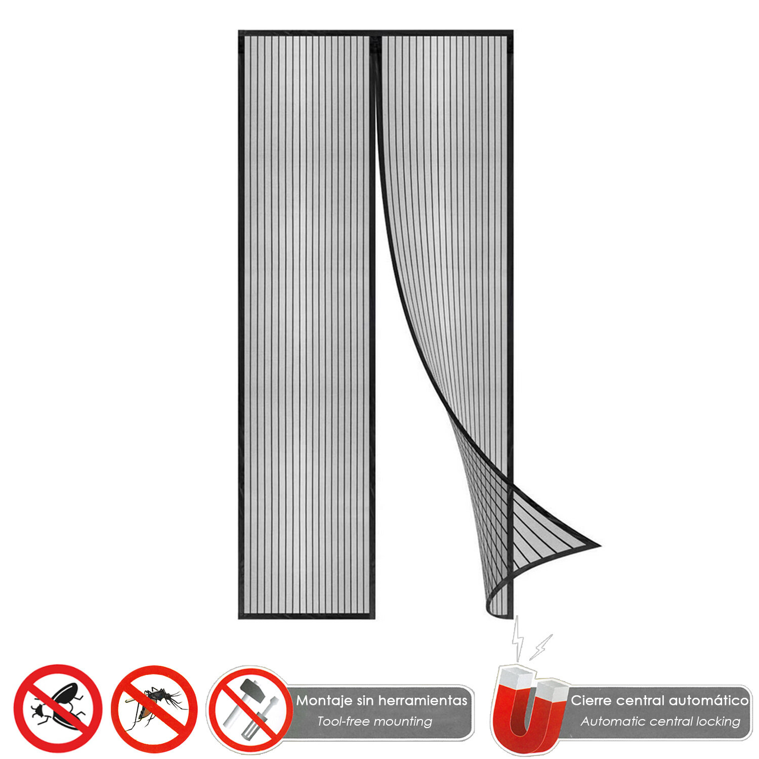 Cortina Mosquitera Cierre Magnetico 120 x 240 (Alt.) cm. Negra